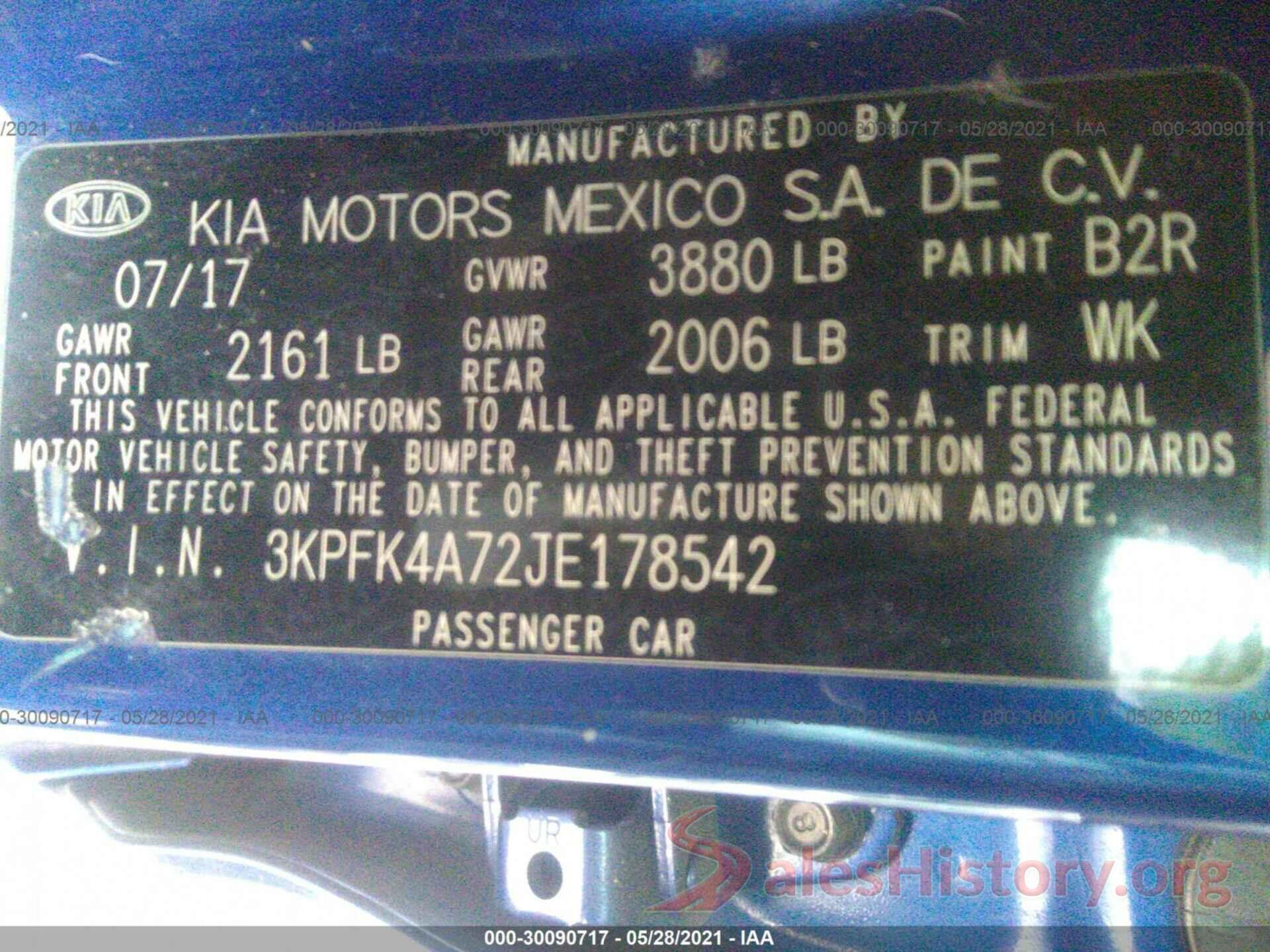 3KPFK4A72JE178542 2018 KIA FORTE