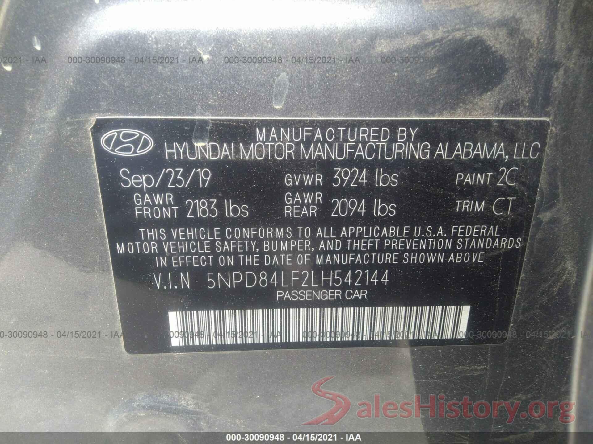 5NPD84LF2LH542144 2020 HYUNDAI ELANTRA