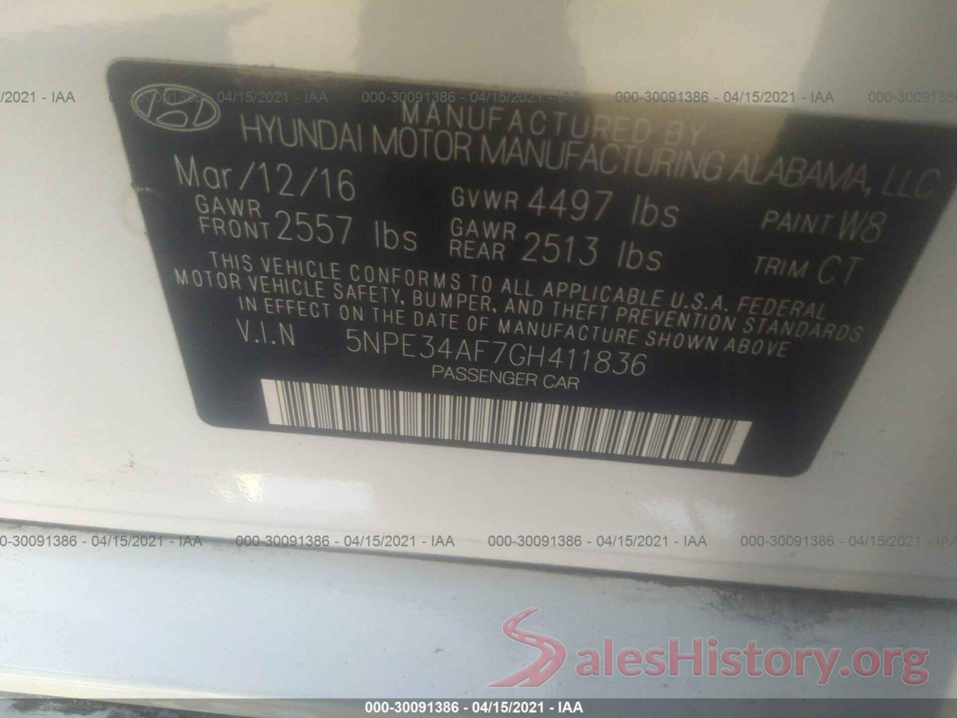 5NPE34AF7GH411836 2016 HYUNDAI SONATA