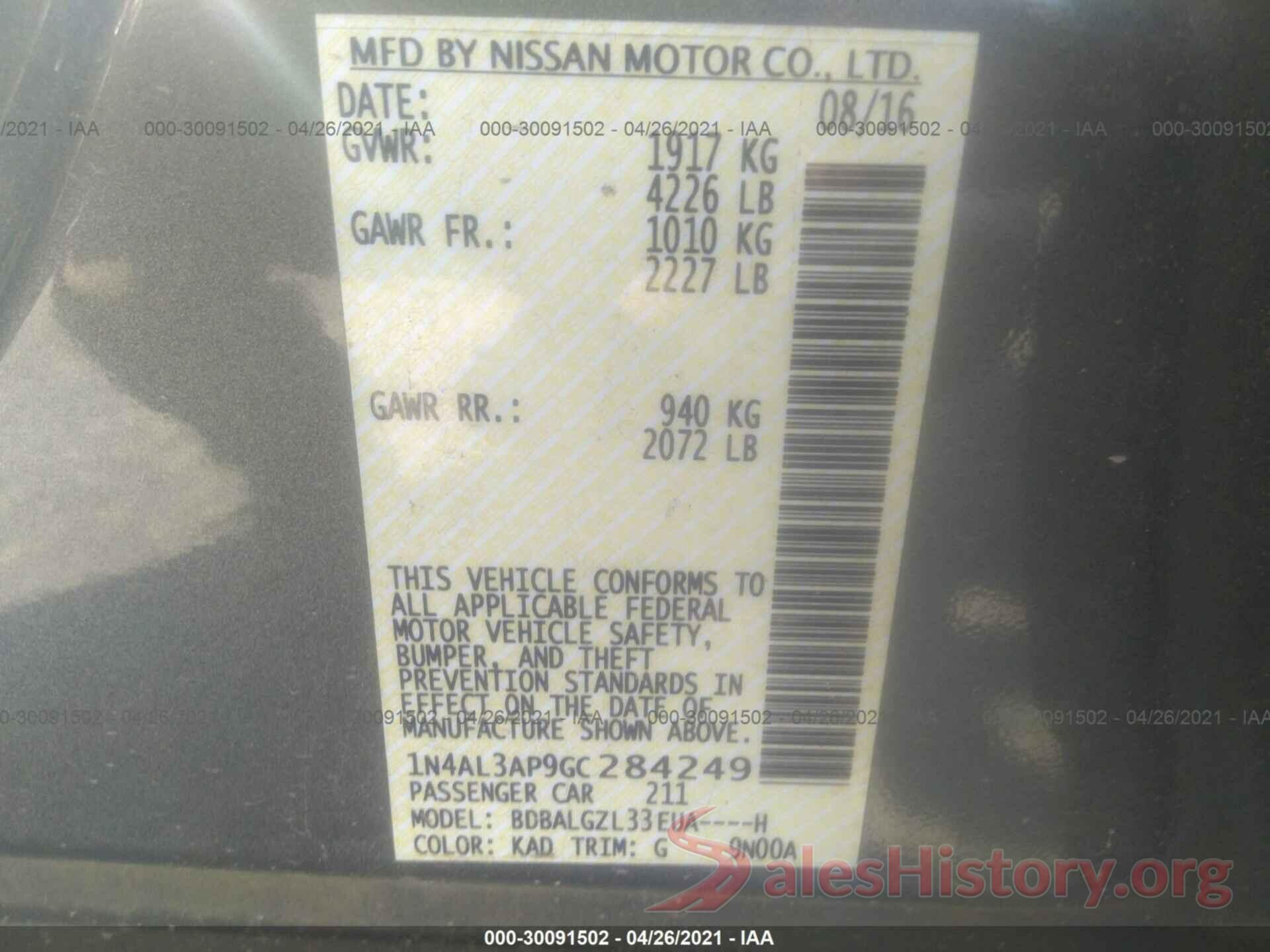 1N4AL3AP9GC284249 2016 NISSAN ALTIMA