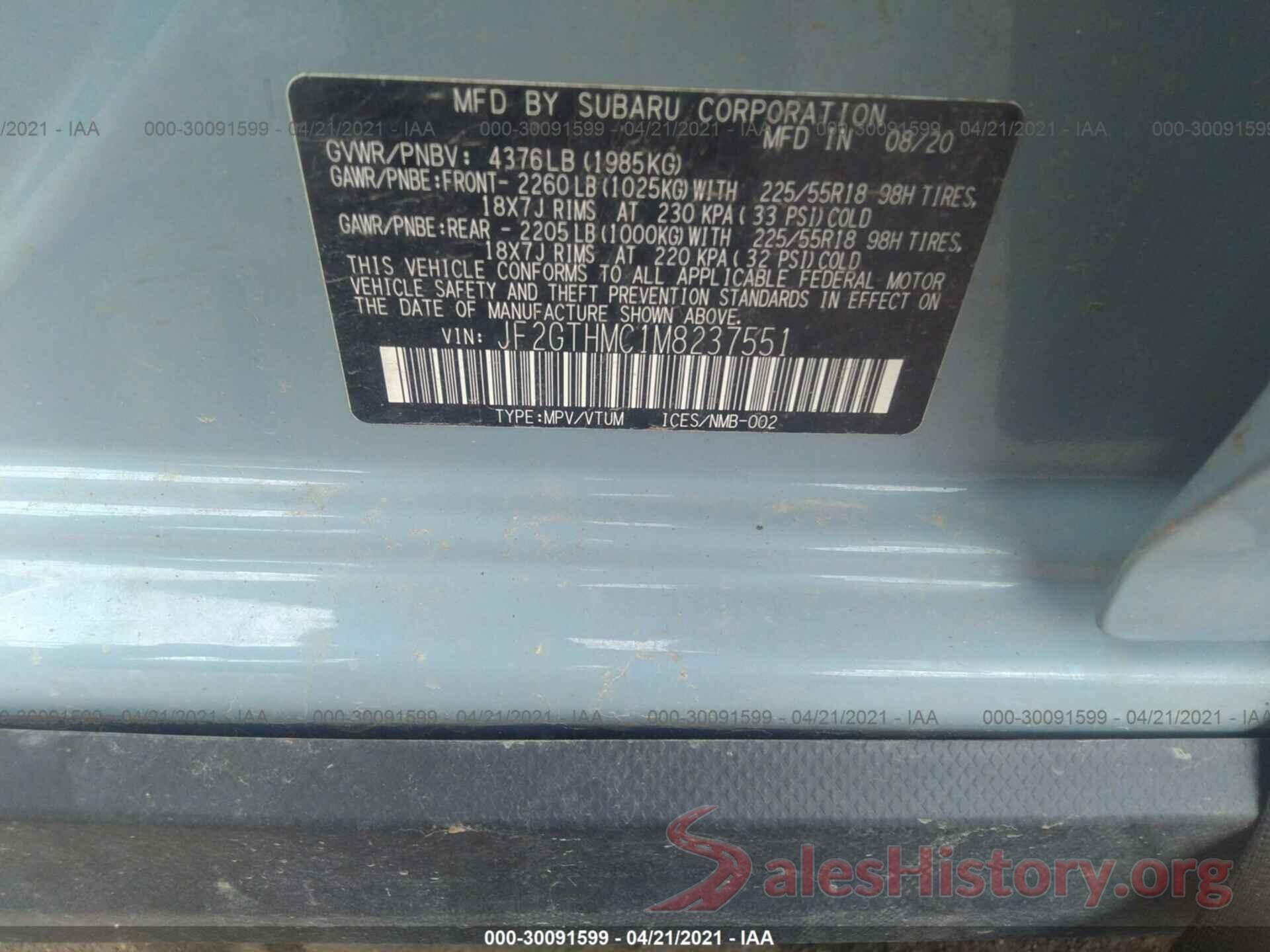 JF2GTHMC1M8237551 2021 SUBARU CROSSTREK