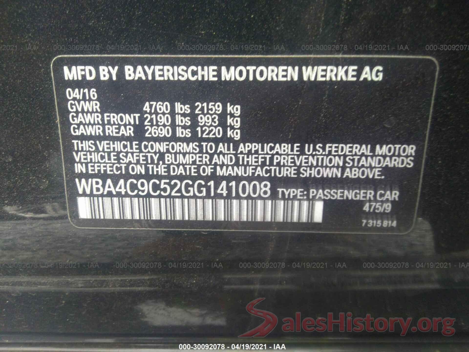 WBA4C9C52GG141008 2016 BMW 4 SERIES