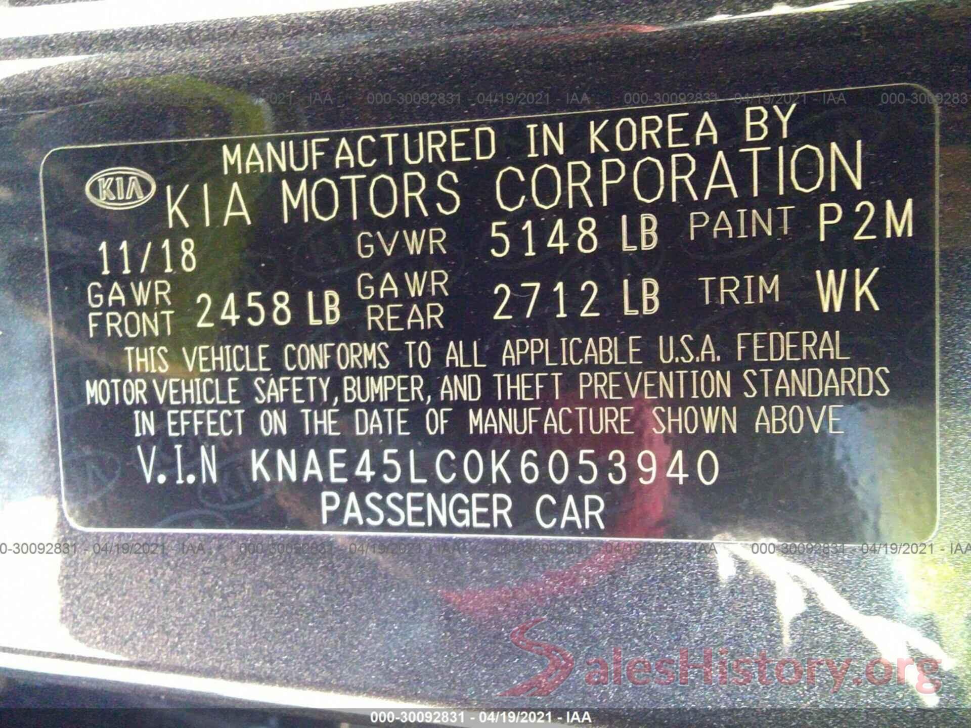 KNAE45LC0K6053940 2019 KIA STINGER