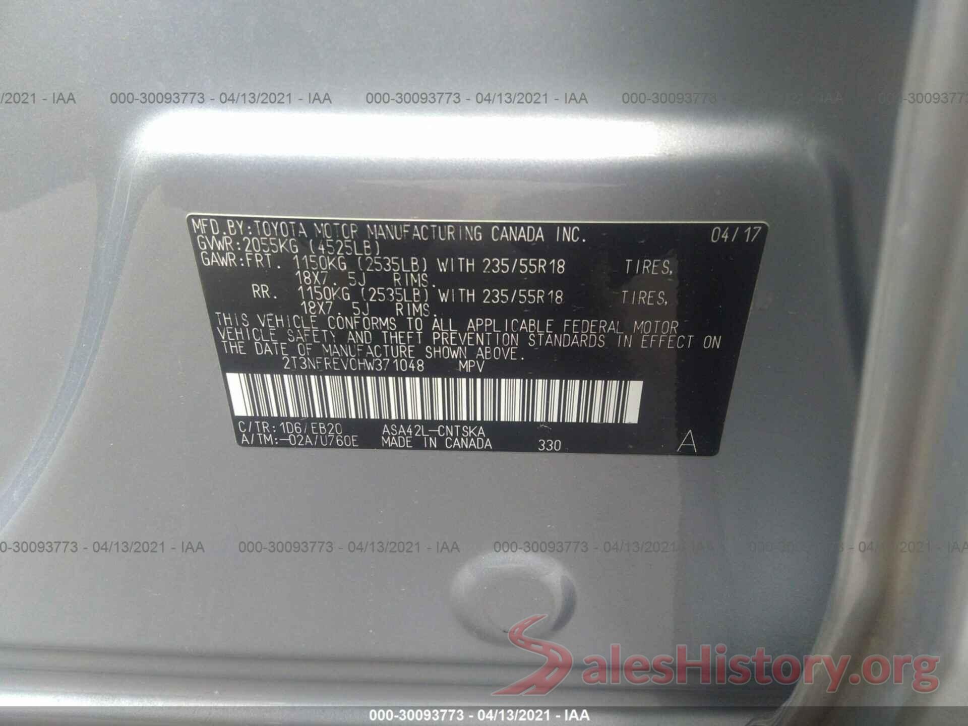 2T3NFREV0HW371048 2017 TOYOTA RAV4