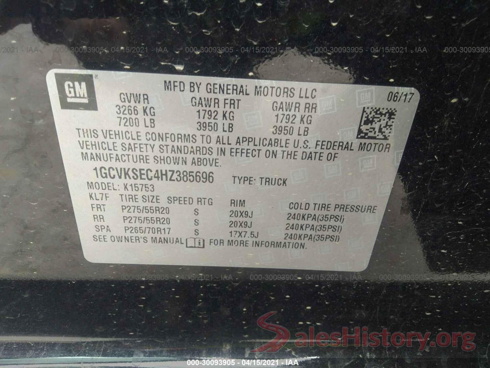 1GCVKSEC4HZ385696 2017 CHEVROLET SILVERADO 1500