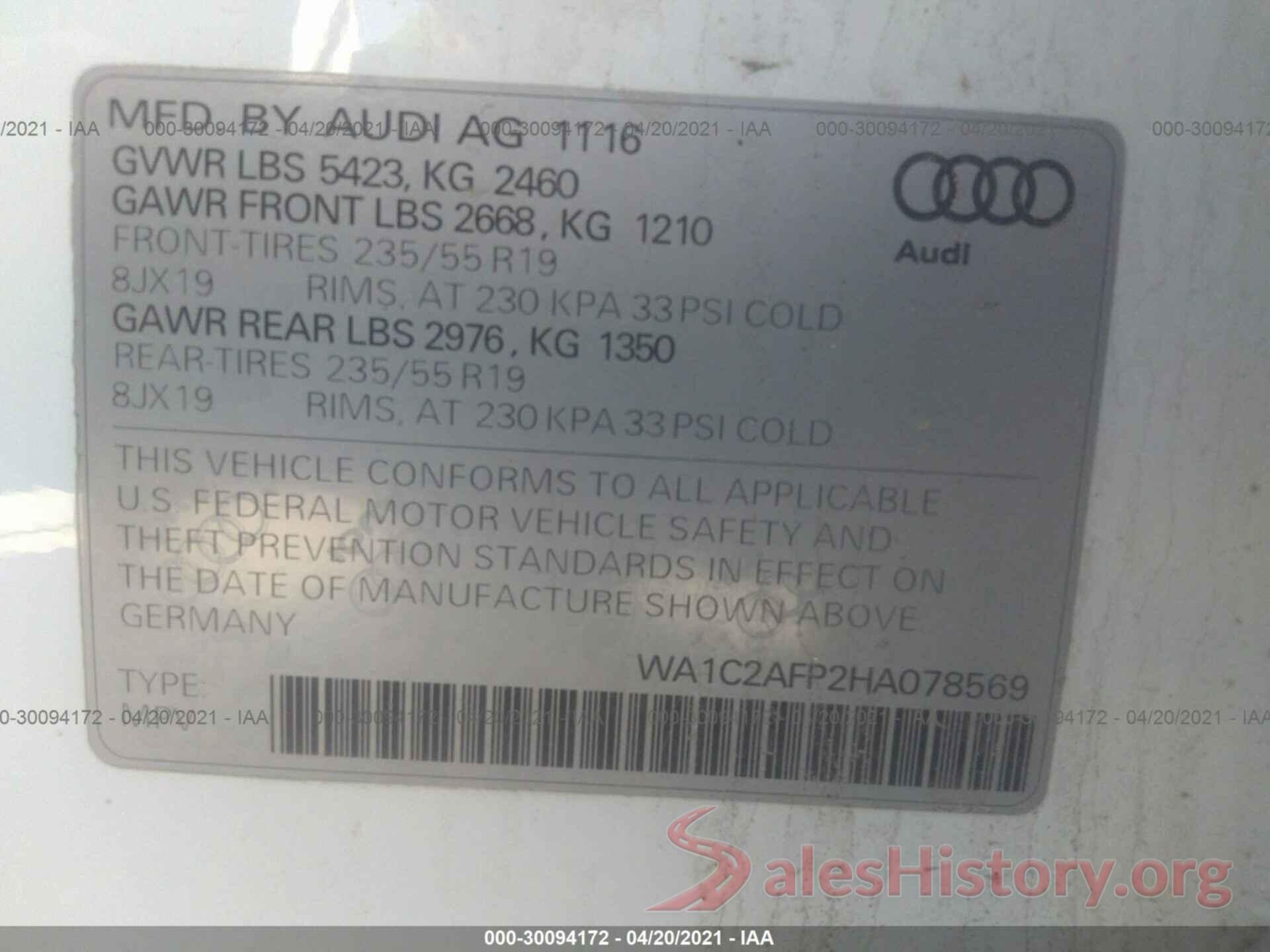 WA1C2AFP2HA078569 2017 AUDI Q5