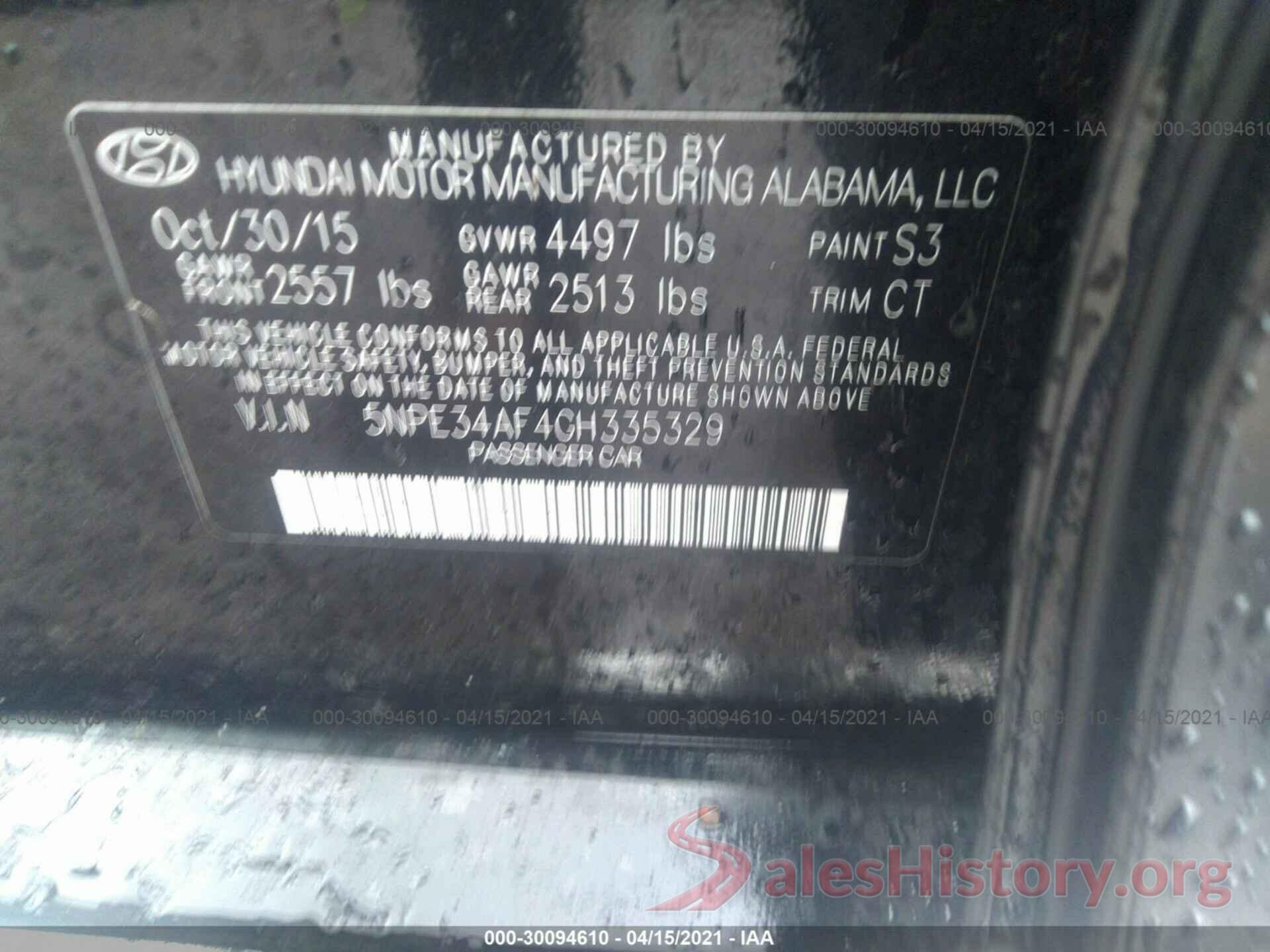 5NPE34AF4GH335329 2016 HYUNDAI SONATA