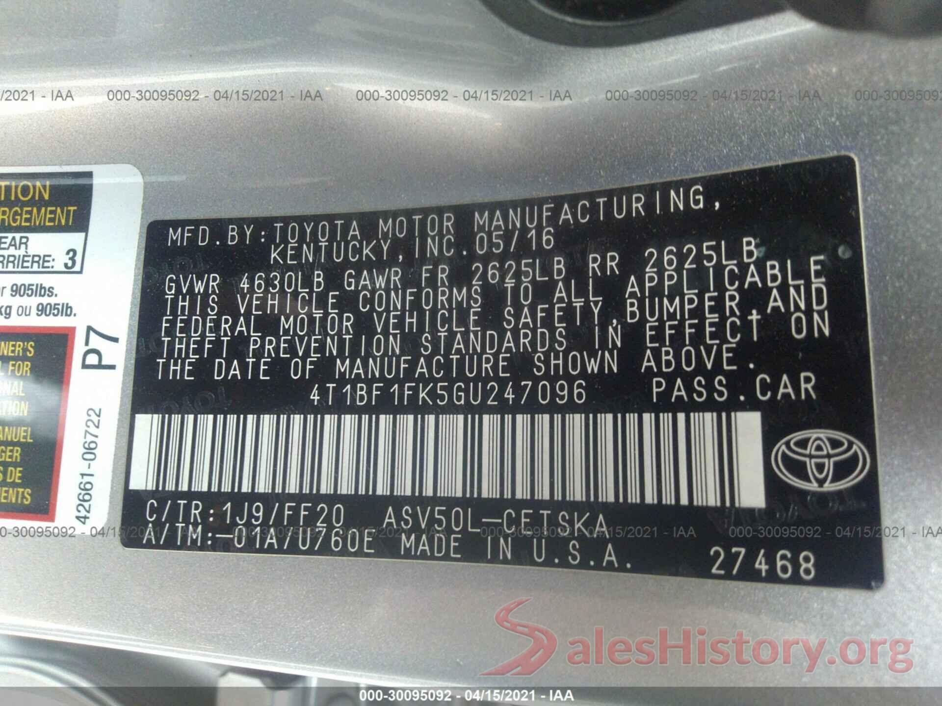 4T1BF1FK5GU247096 2016 TOYOTA CAMRY