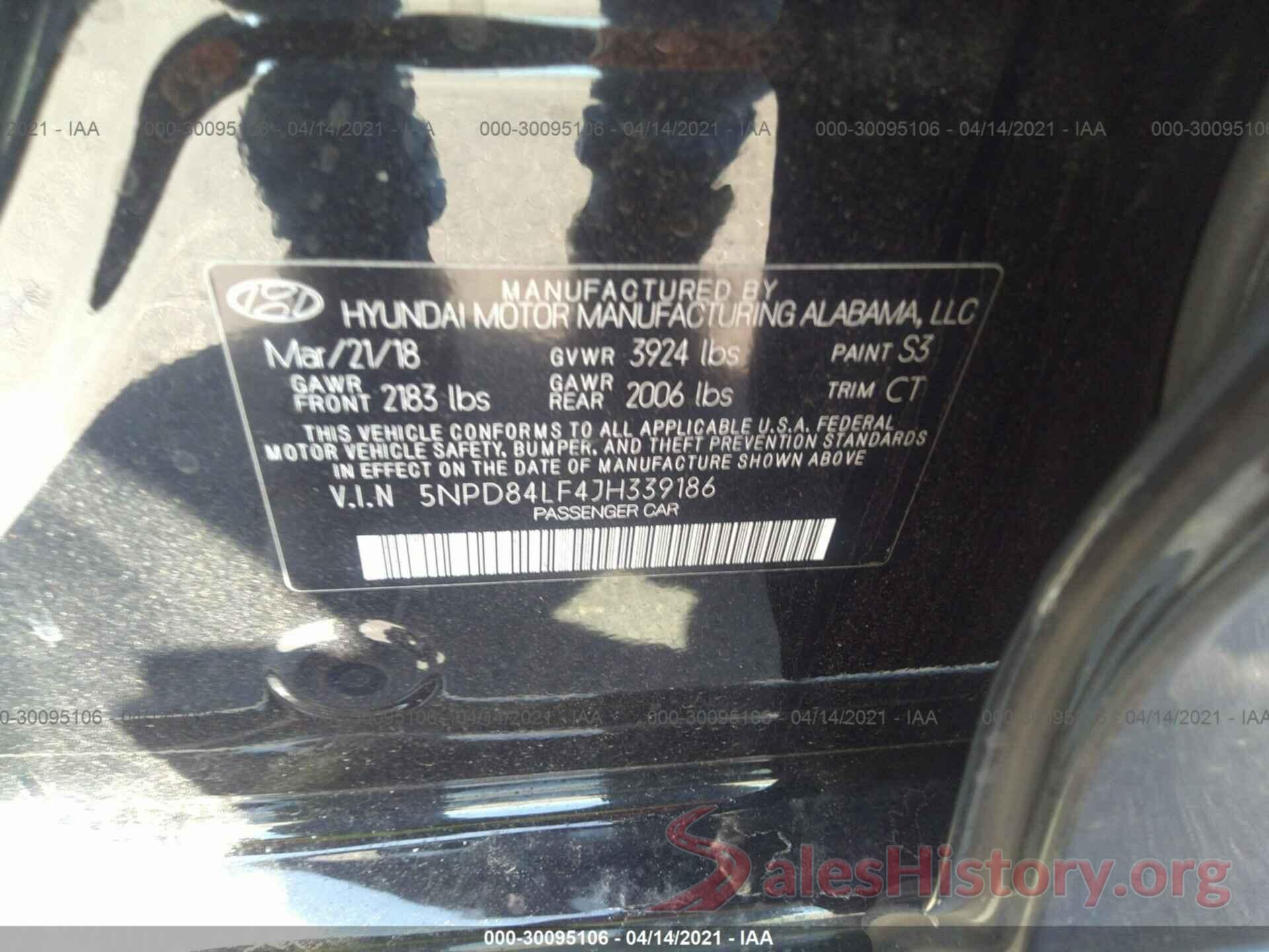 5NPD84LF4JH339186 2018 HYUNDAI ELANTRA