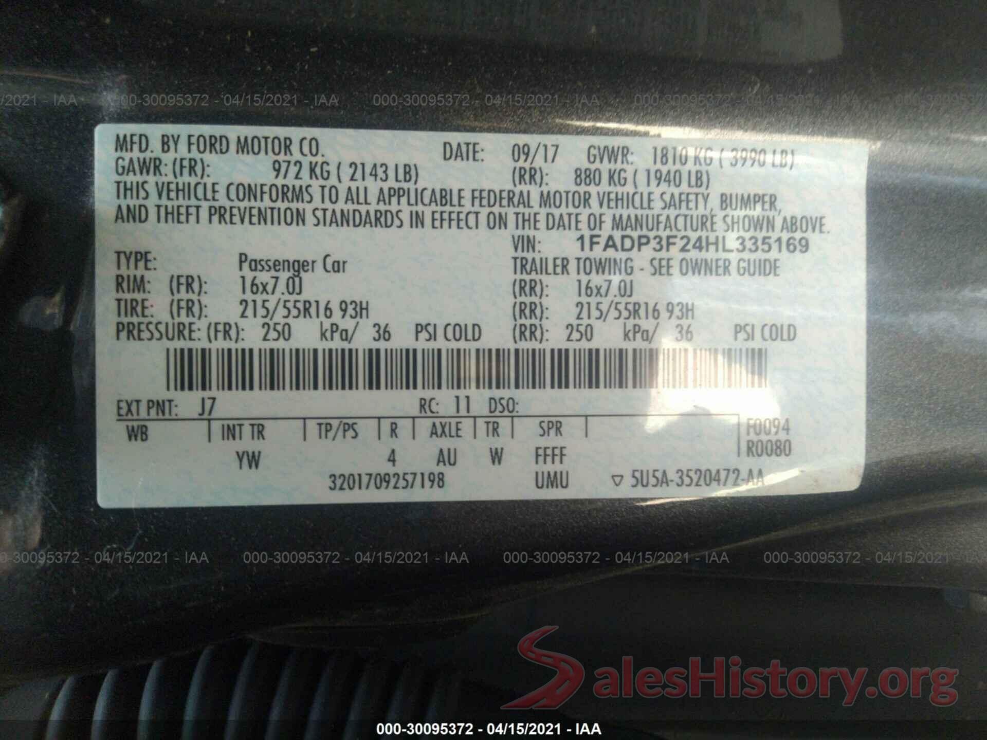 1FADP3F24HL335169 2017 FORD FOCUS