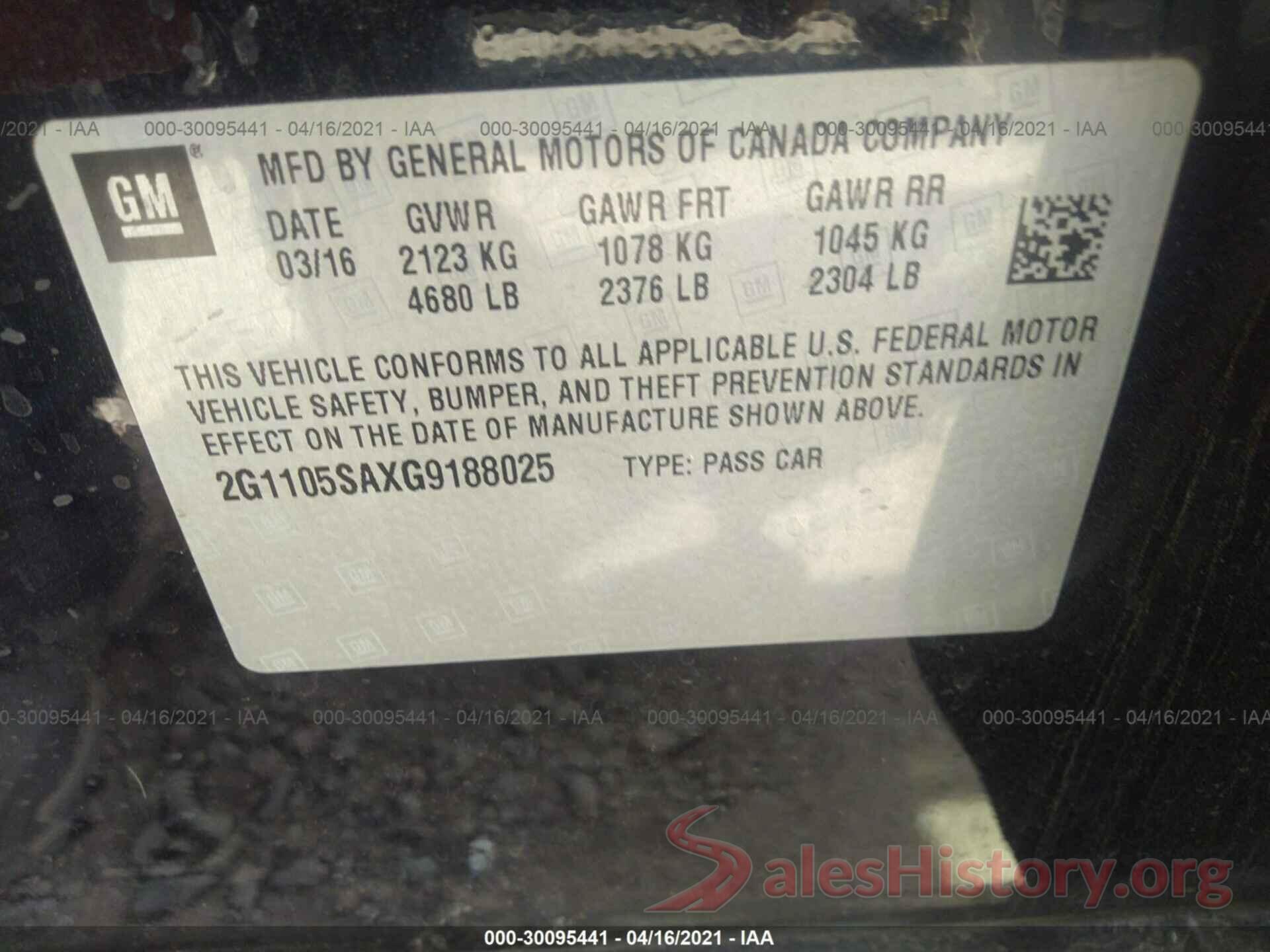 2G1105SAXG9188025 2016 CHEVROLET IMPALA