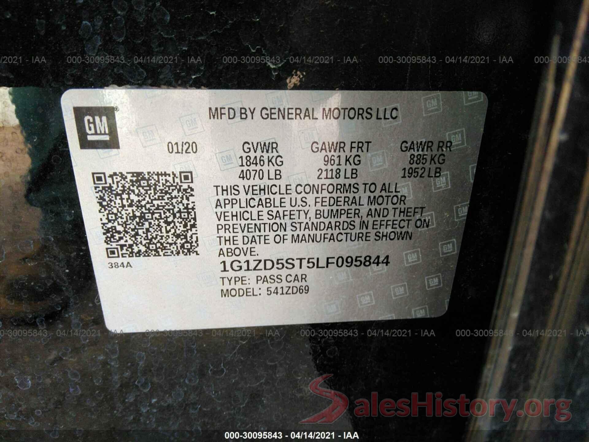 1G1ZD5ST5LF095844 2020 CHEVROLET MALIBU