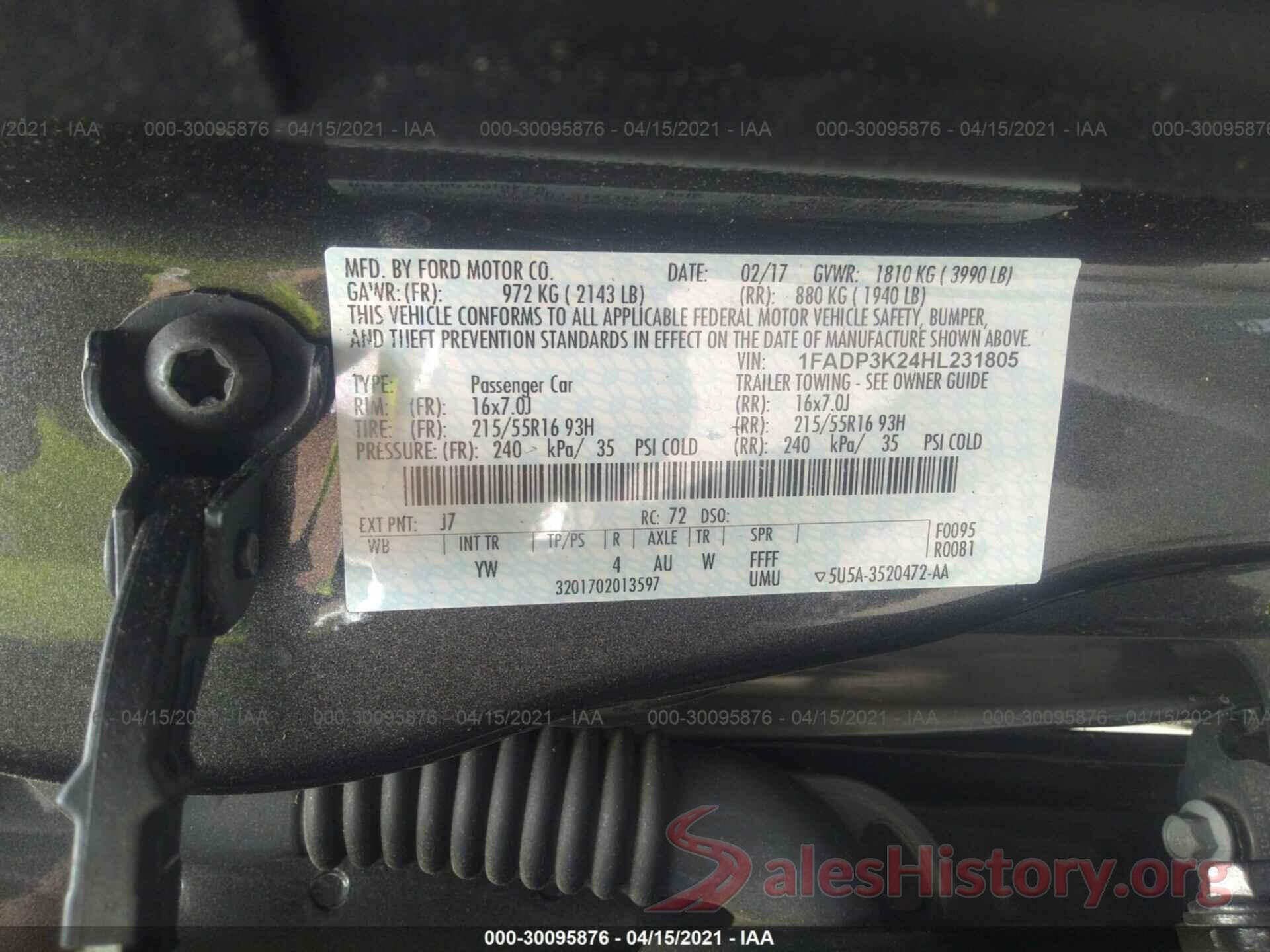 1FADP3K24HL231805 2017 FORD FOCUS