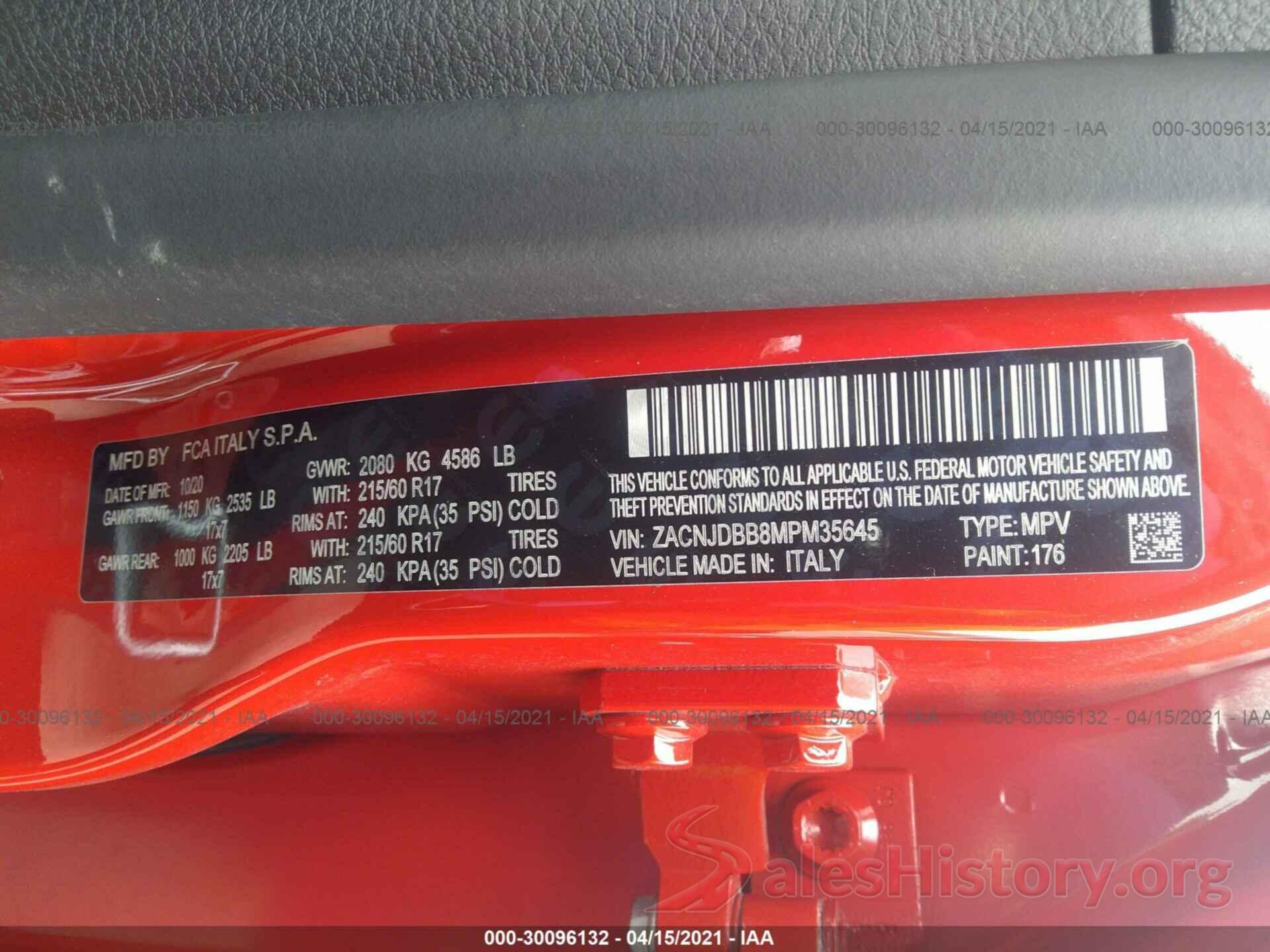 ZACNJDBB8MPM35645 2021 JEEP RENEGADE