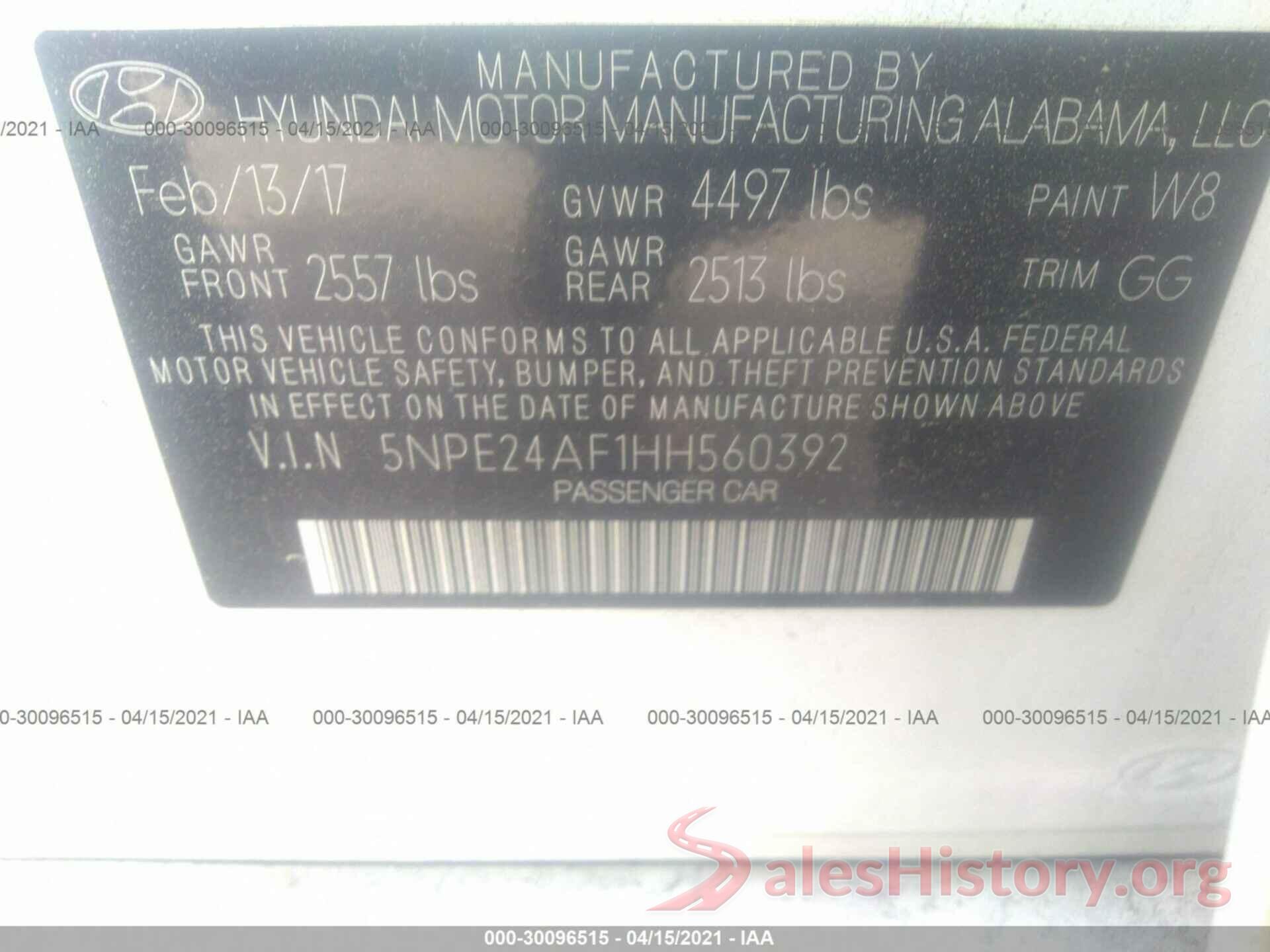 5NPE24AF1HH560392 2017 HYUNDAI SONATA