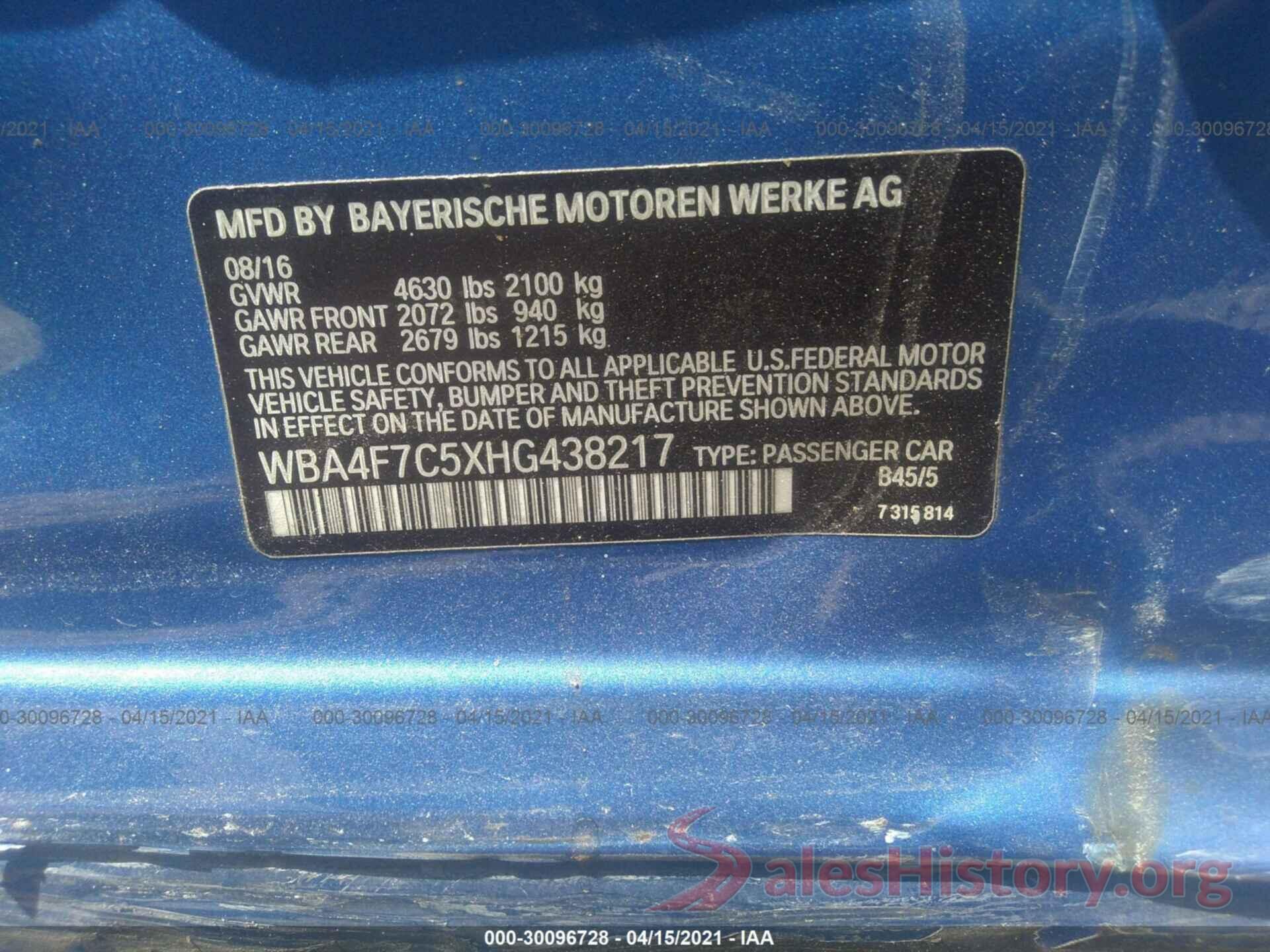 WBA4F7C5XHG438217 2017 BMW 4 SERIES