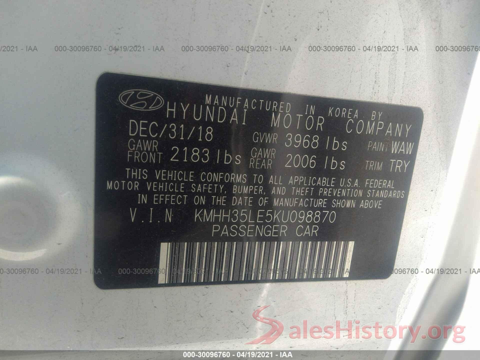 KMHH35LE5KU098870 2019 HYUNDAI ELANTRA GT