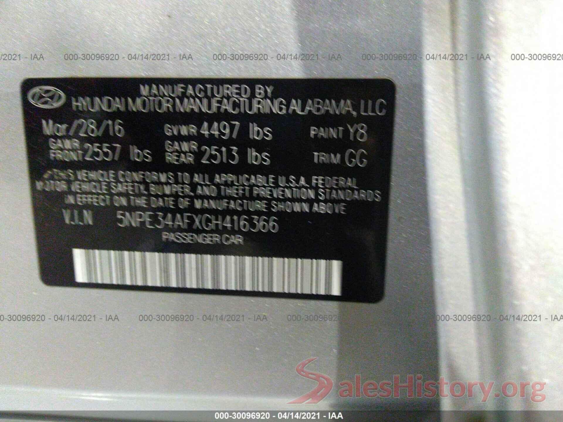 5NPE34AFXGH416366 2016 HYUNDAI SONATA