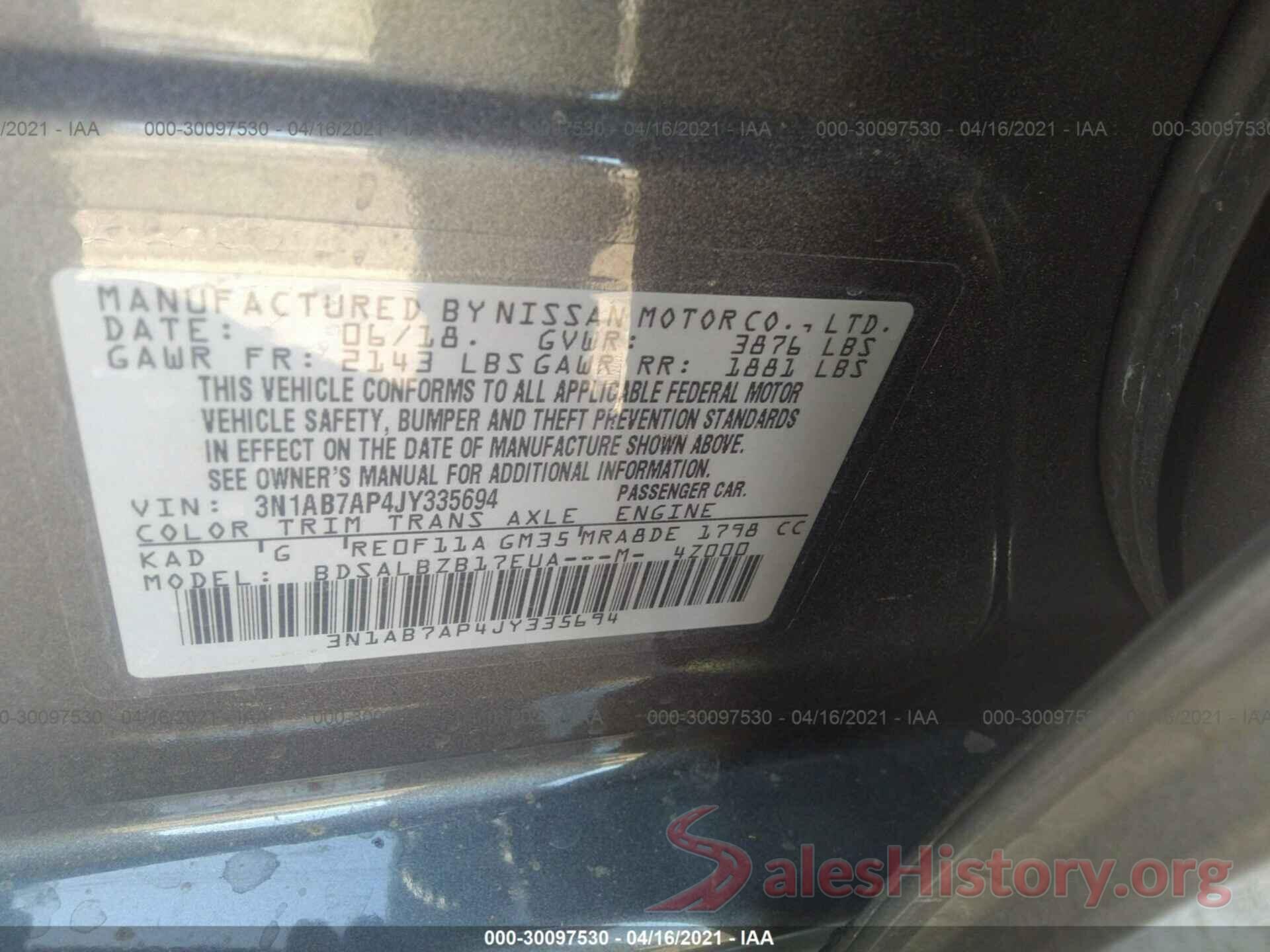 3N1AB7AP4JY335694 2018 NISSAN SENTRA