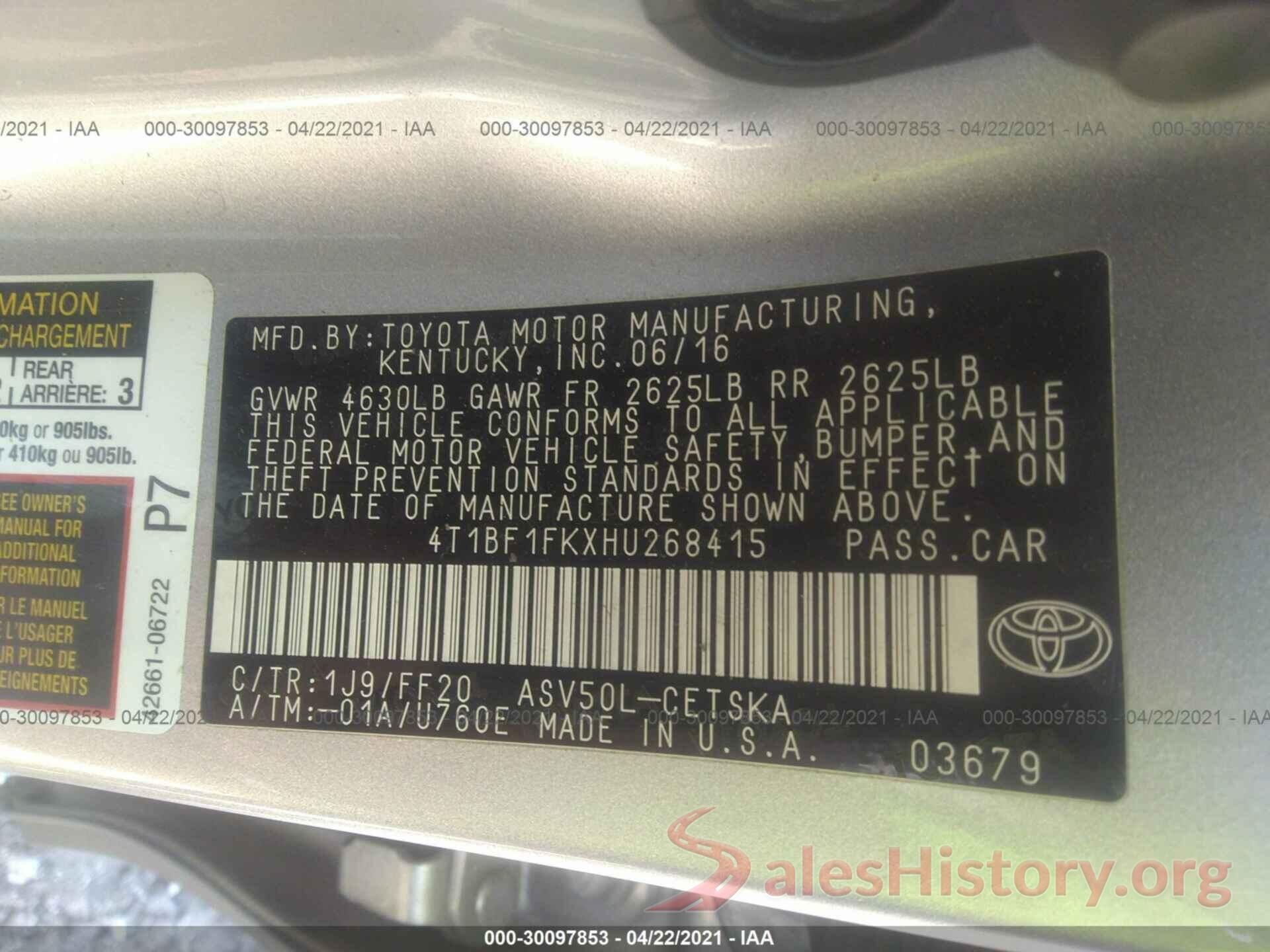 4T1BF1FKXHU268415 2017 TOYOTA CAMRY