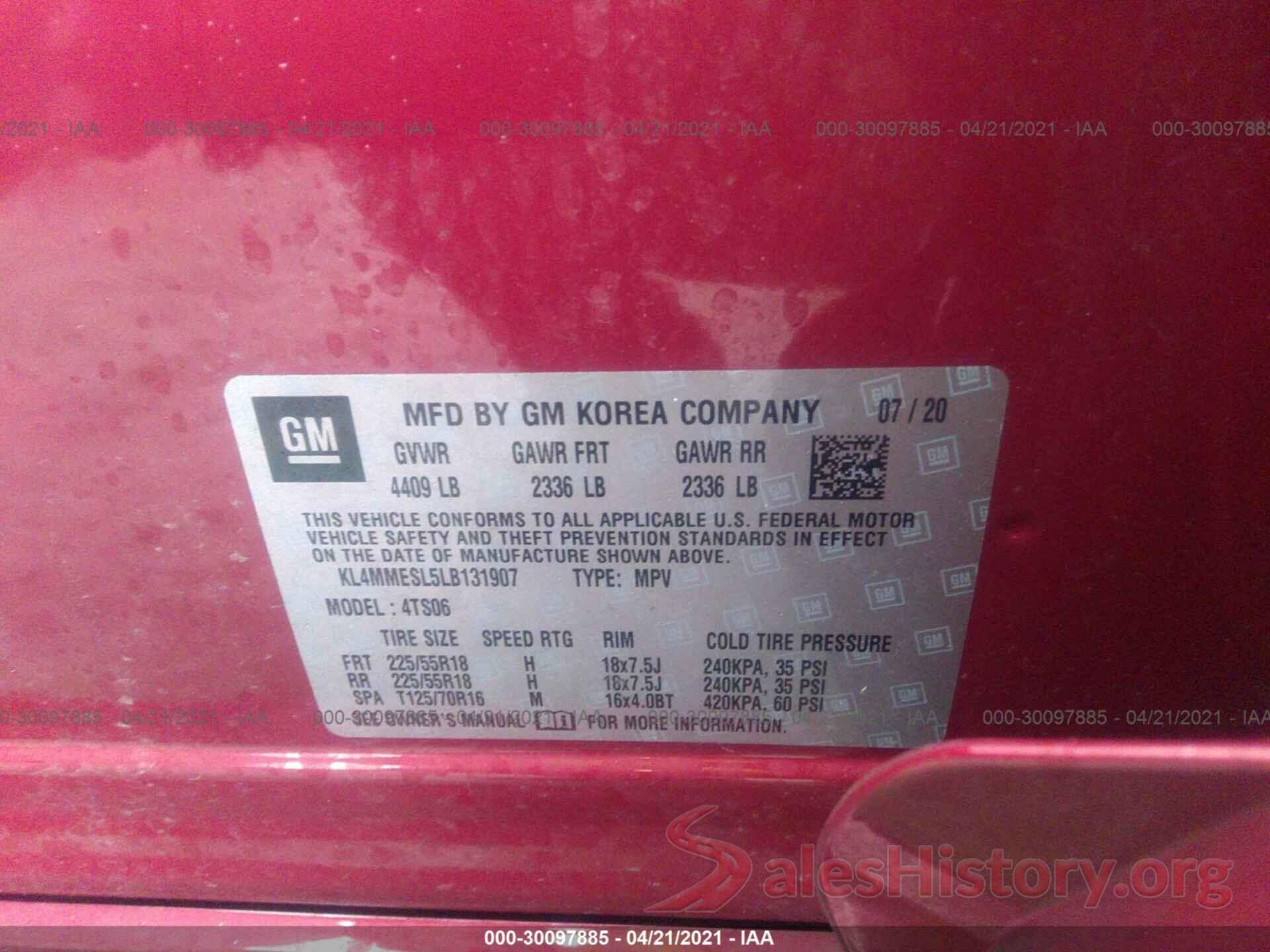 KL4MMESL5LB131907 2020 BUICK ENCORE GX