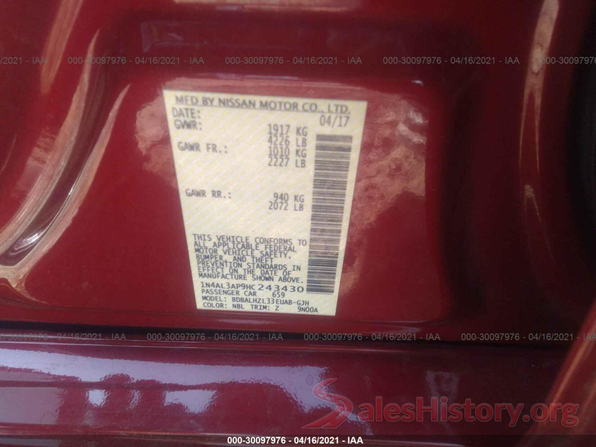 1N4AL3AP9HC243430 2017 NISSAN ALTIMA