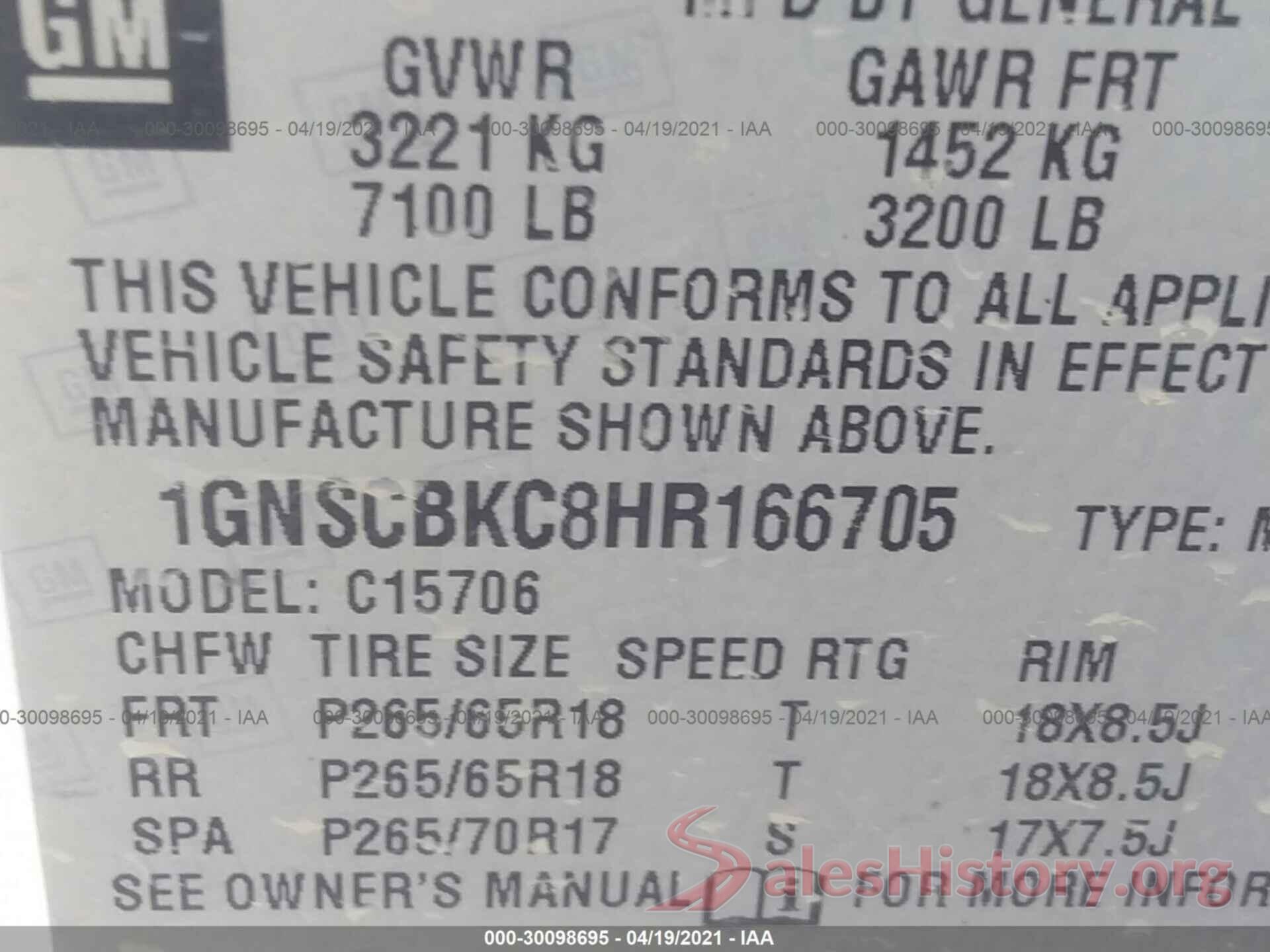 1GNSCBKC8HR166705 2017 CHEVROLET TAHOE