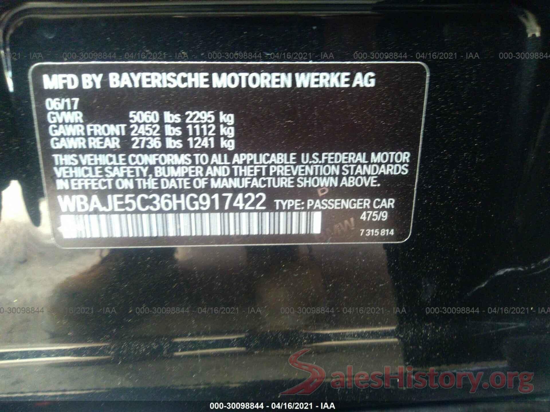 WBAJE5C36HG917422 2017 BMW 5 SERIES