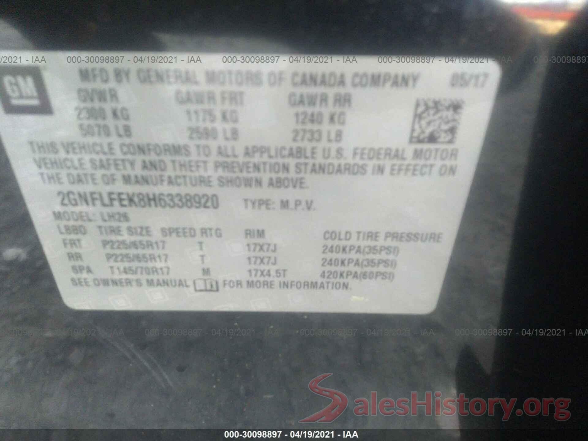 2GNFLFEK8H6338920 2017 CHEVROLET EQUINOX