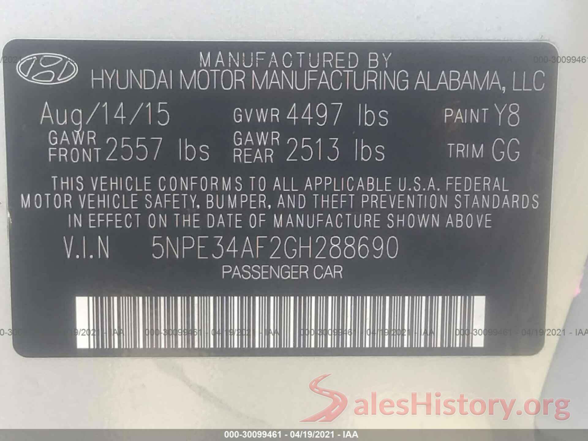 5NPE34AF2GH288690 2016 HYUNDAI SONATA