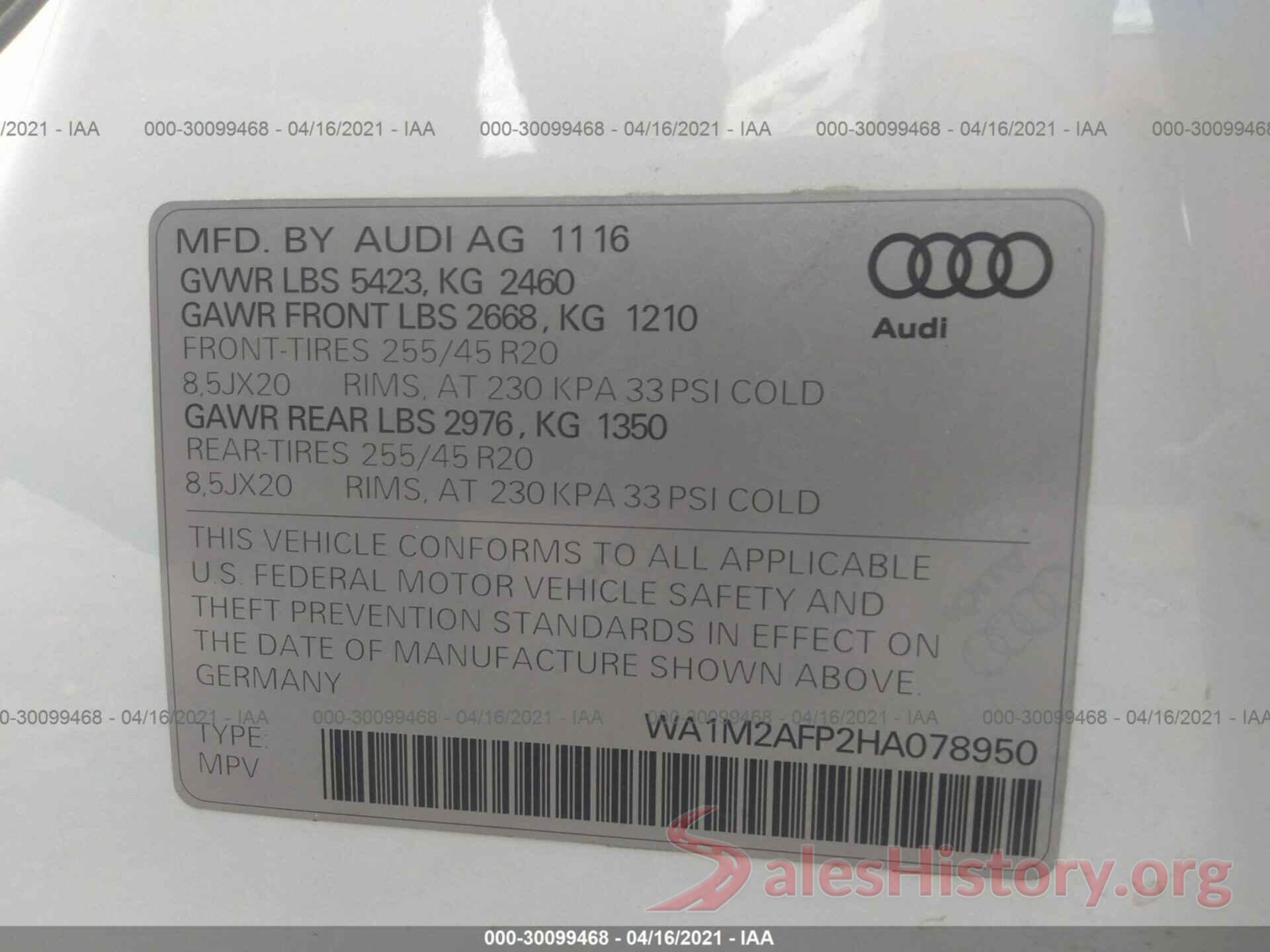 WA1M2AFP2HA078950 2017 AUDI Q5