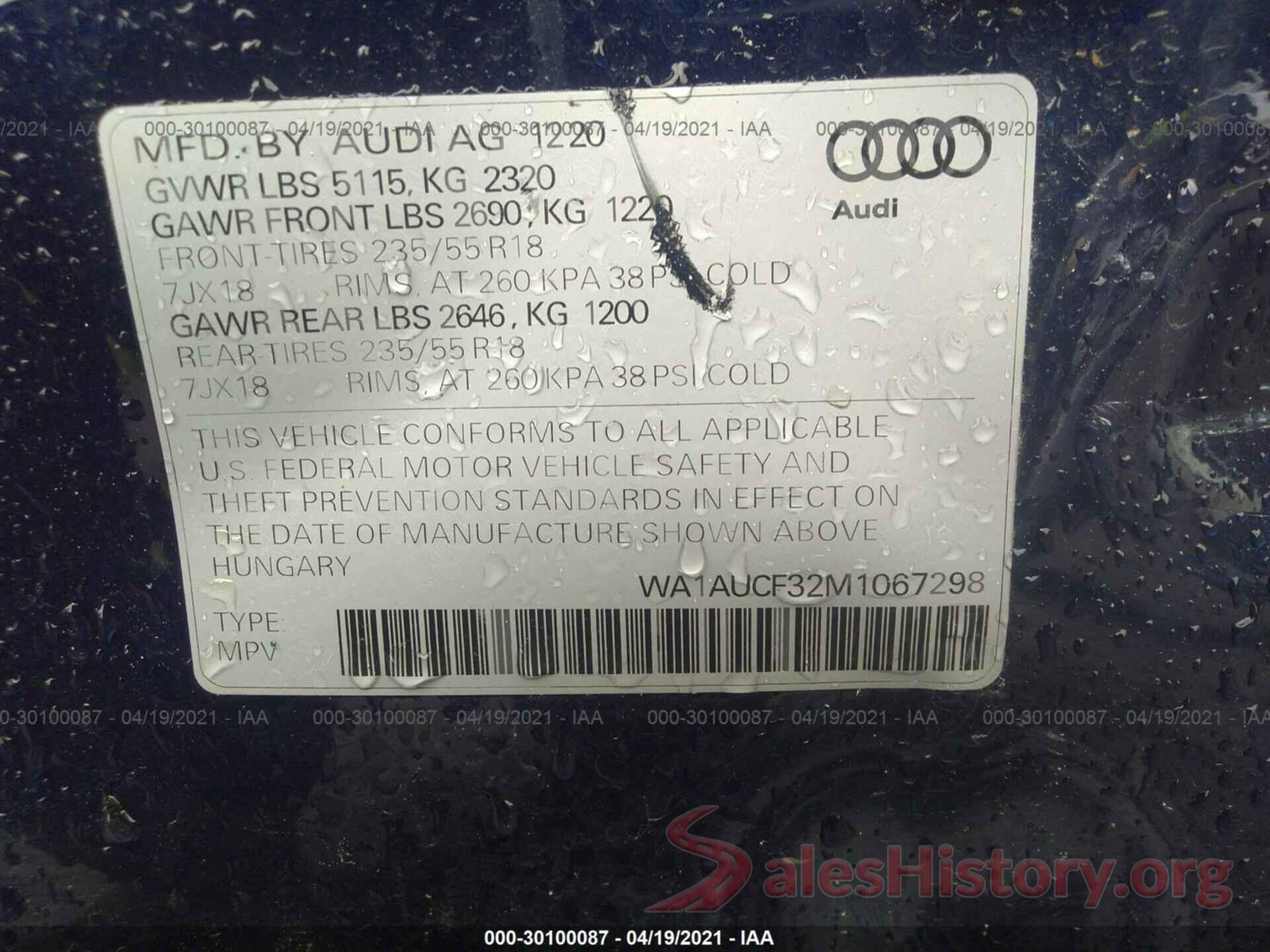 WA1AUCF32M1067298 2021 AUDI Q3