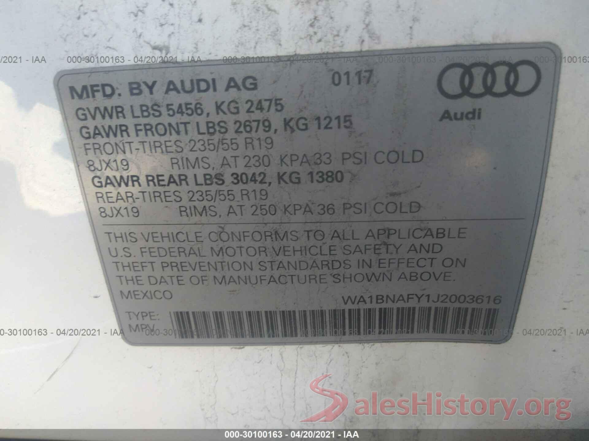 WA1BNAFY1J2003616 2018 AUDI Q5