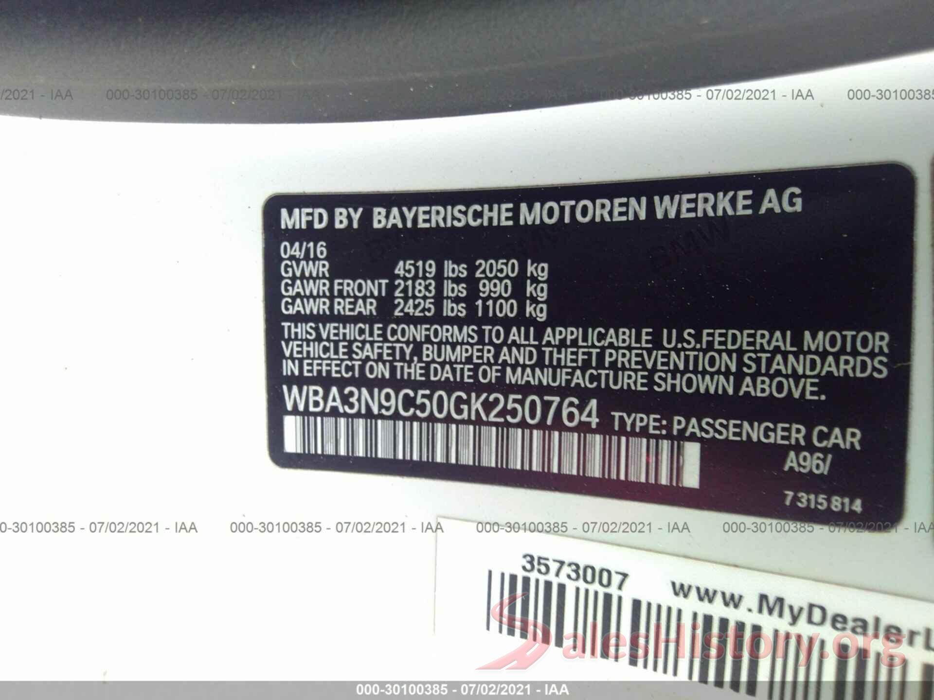 WBA3N9C50GK250764 2016 BMW 4 SERIES