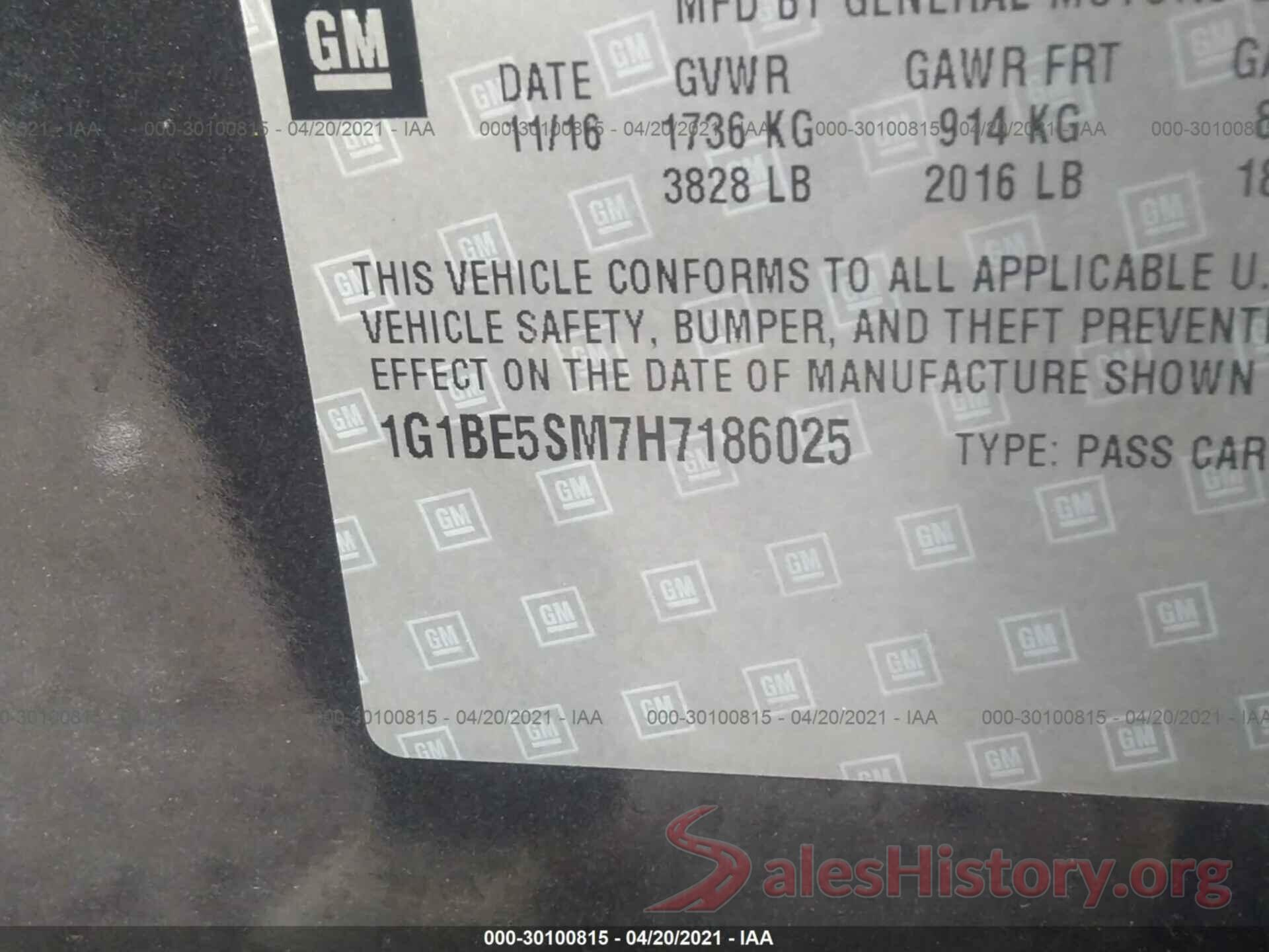 1G1BE5SM7H7186025 2017 CHEVROLET CRUZE