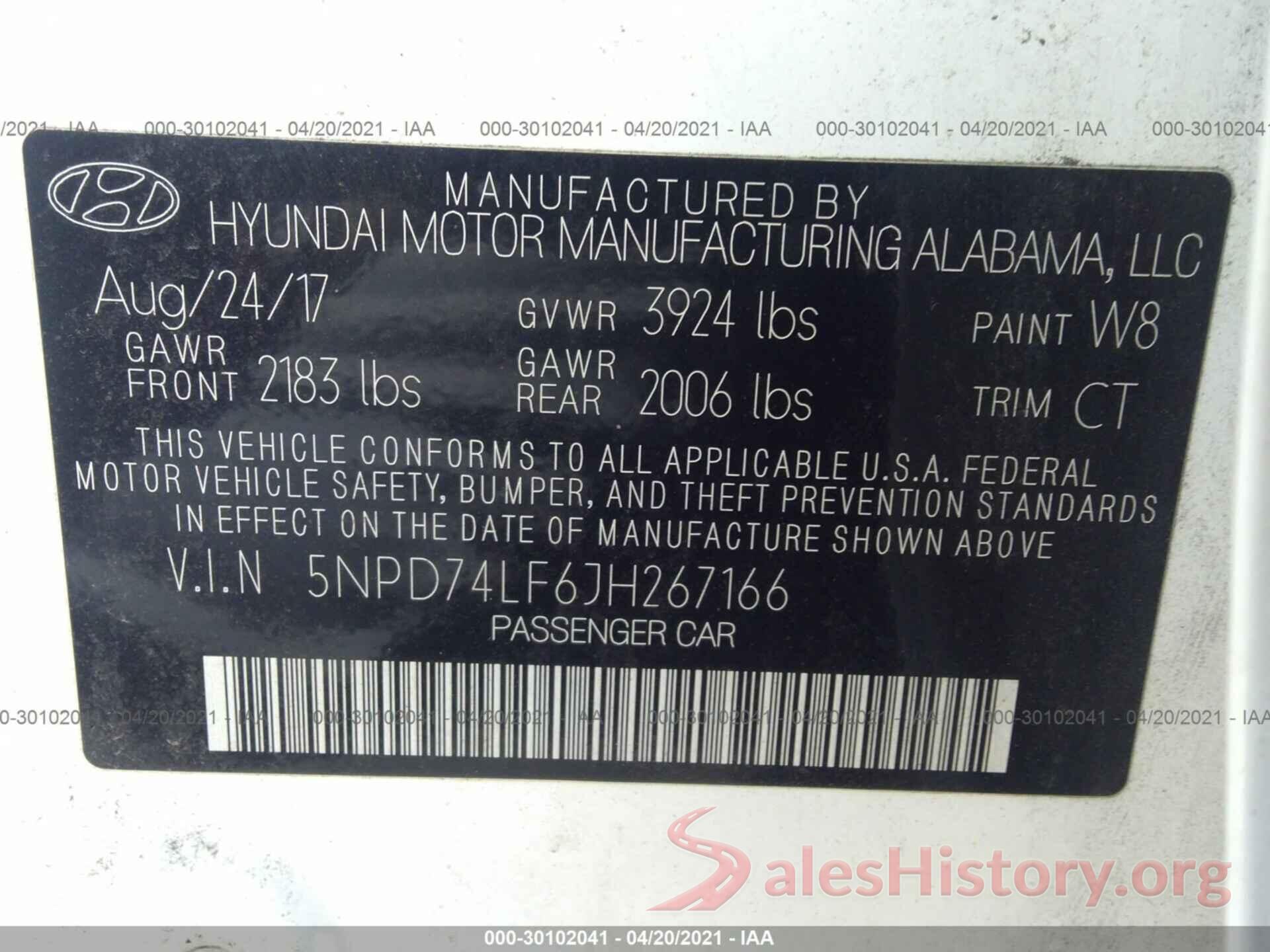 5NPD74LF6JH267166 2018 HYUNDAI ELANTRA