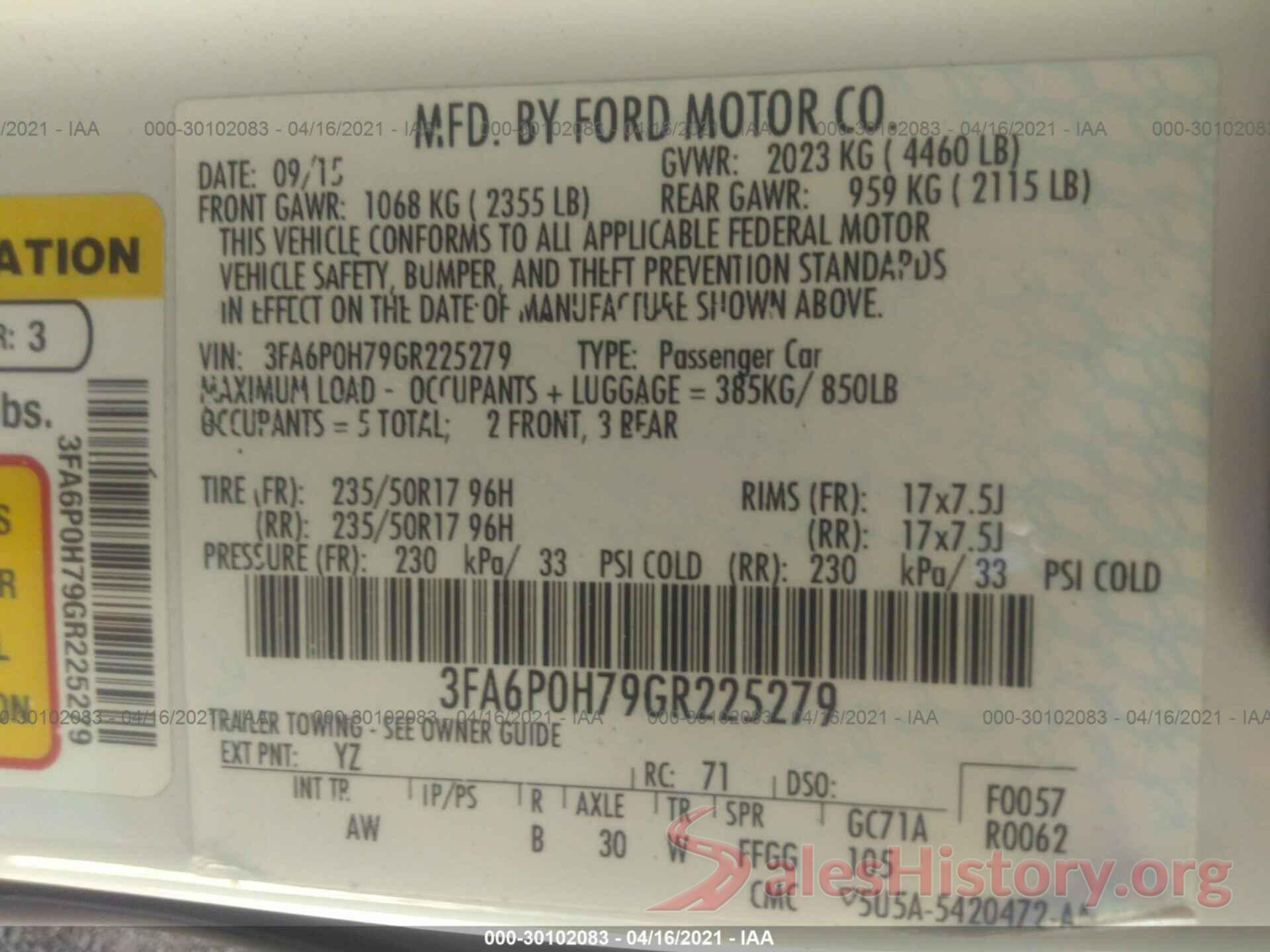 3FA6P0H79GR225279 2016 FORD FUSION