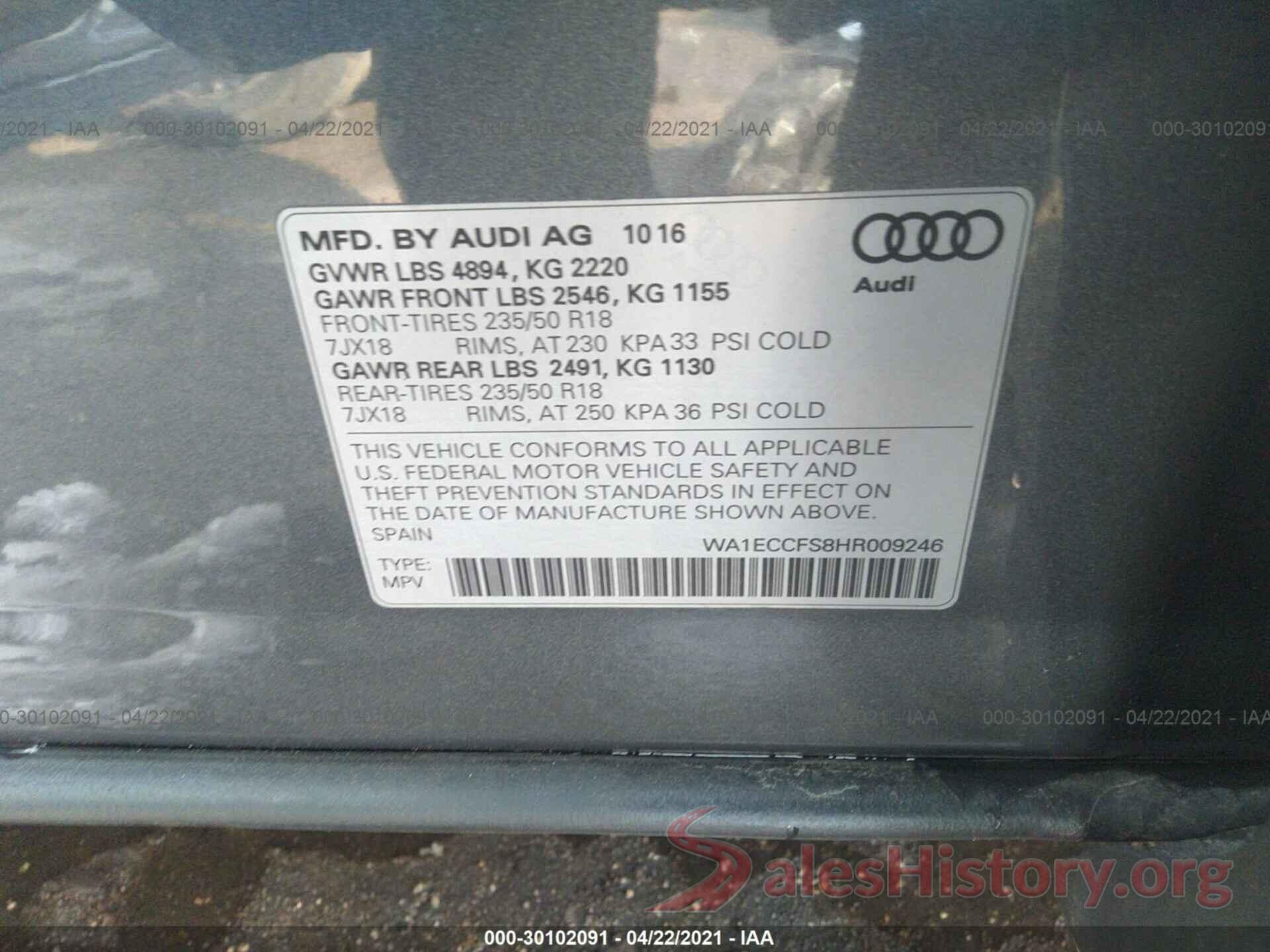 WA1ECCFS8HR009246 2017 AUDI Q3