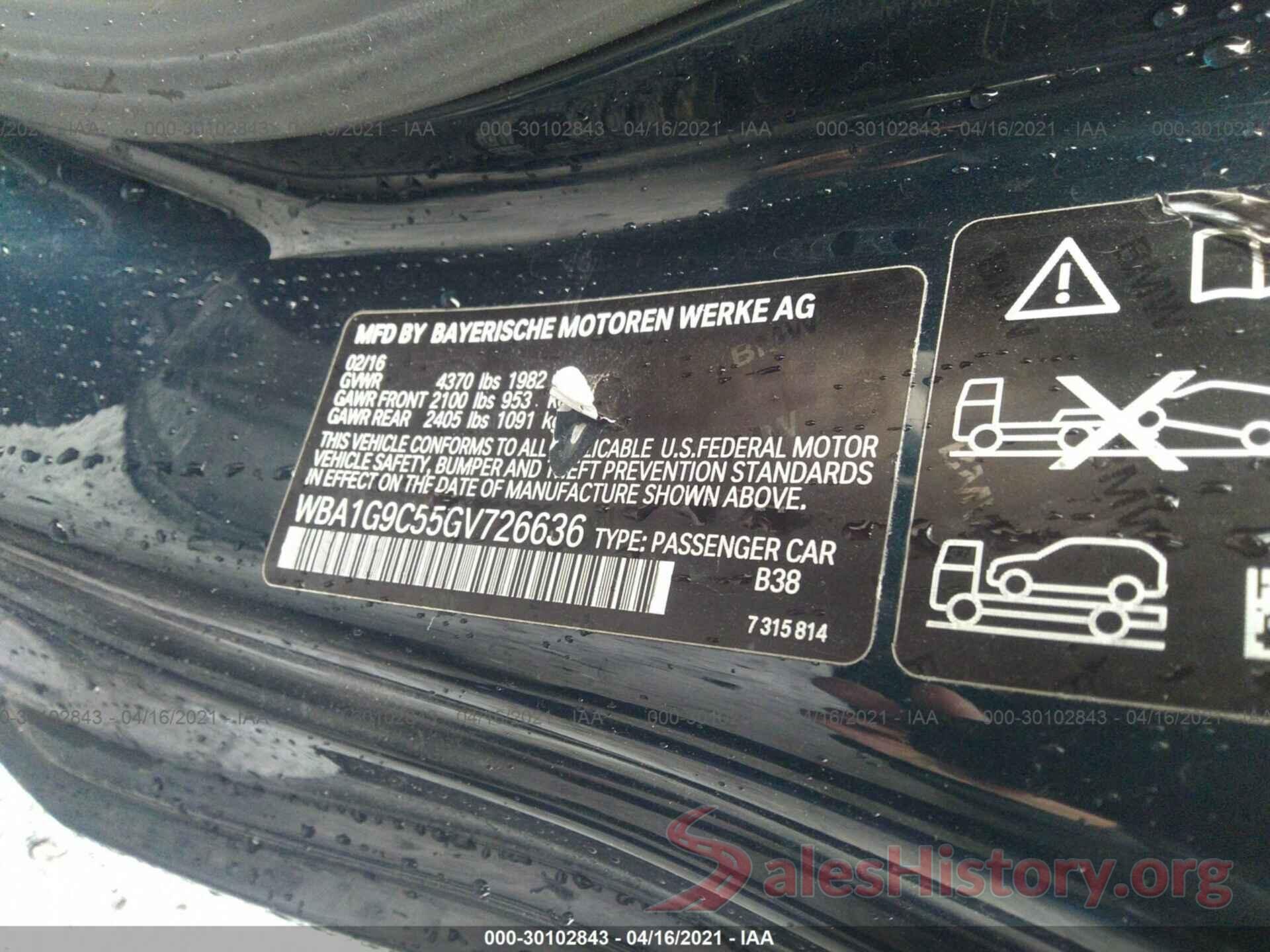 WBA1G9C55GV726636 2016 BMW 2 SERIES