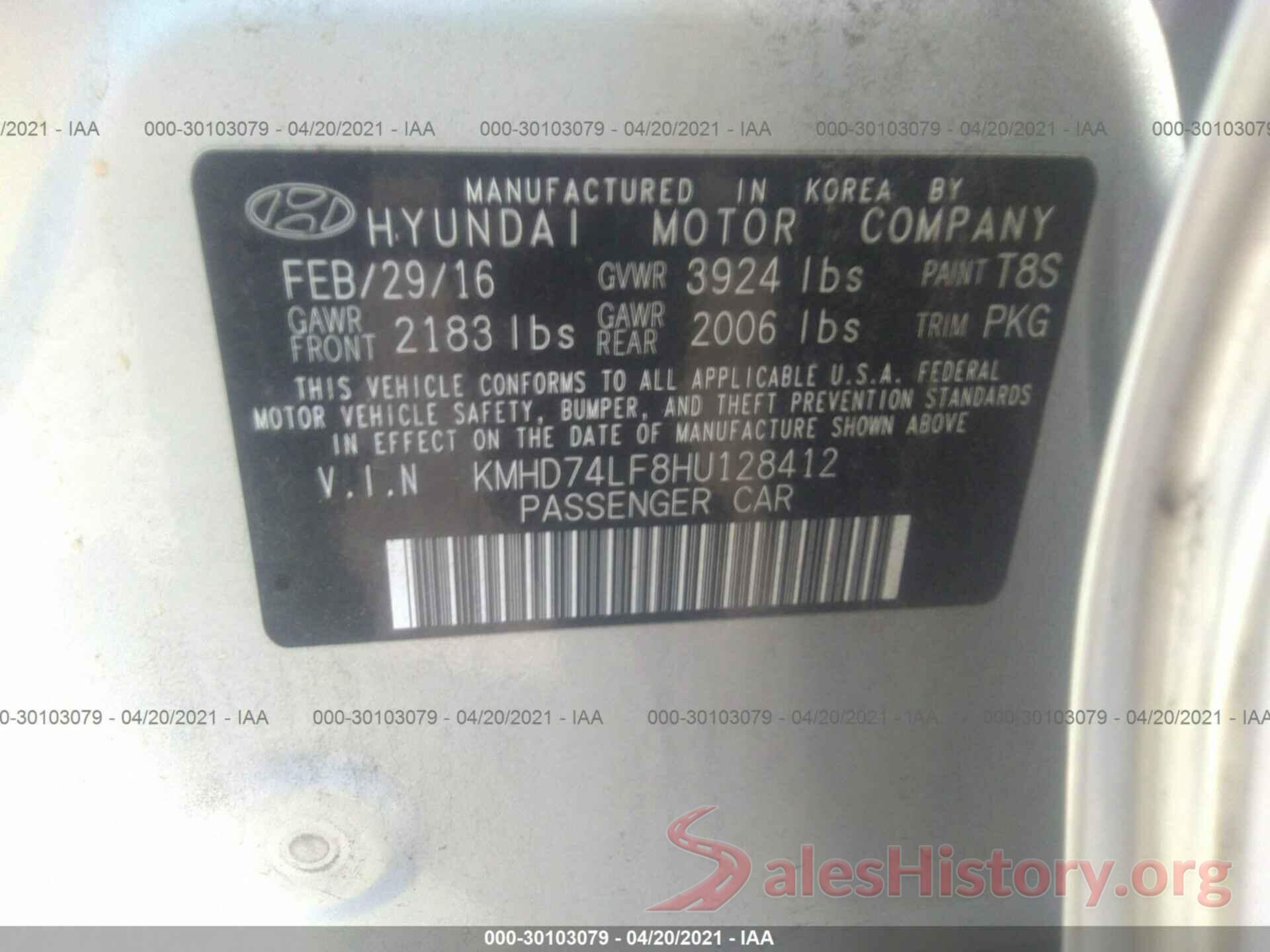 KMHD74LF8HU128412 2017 HYUNDAI ELANTRA