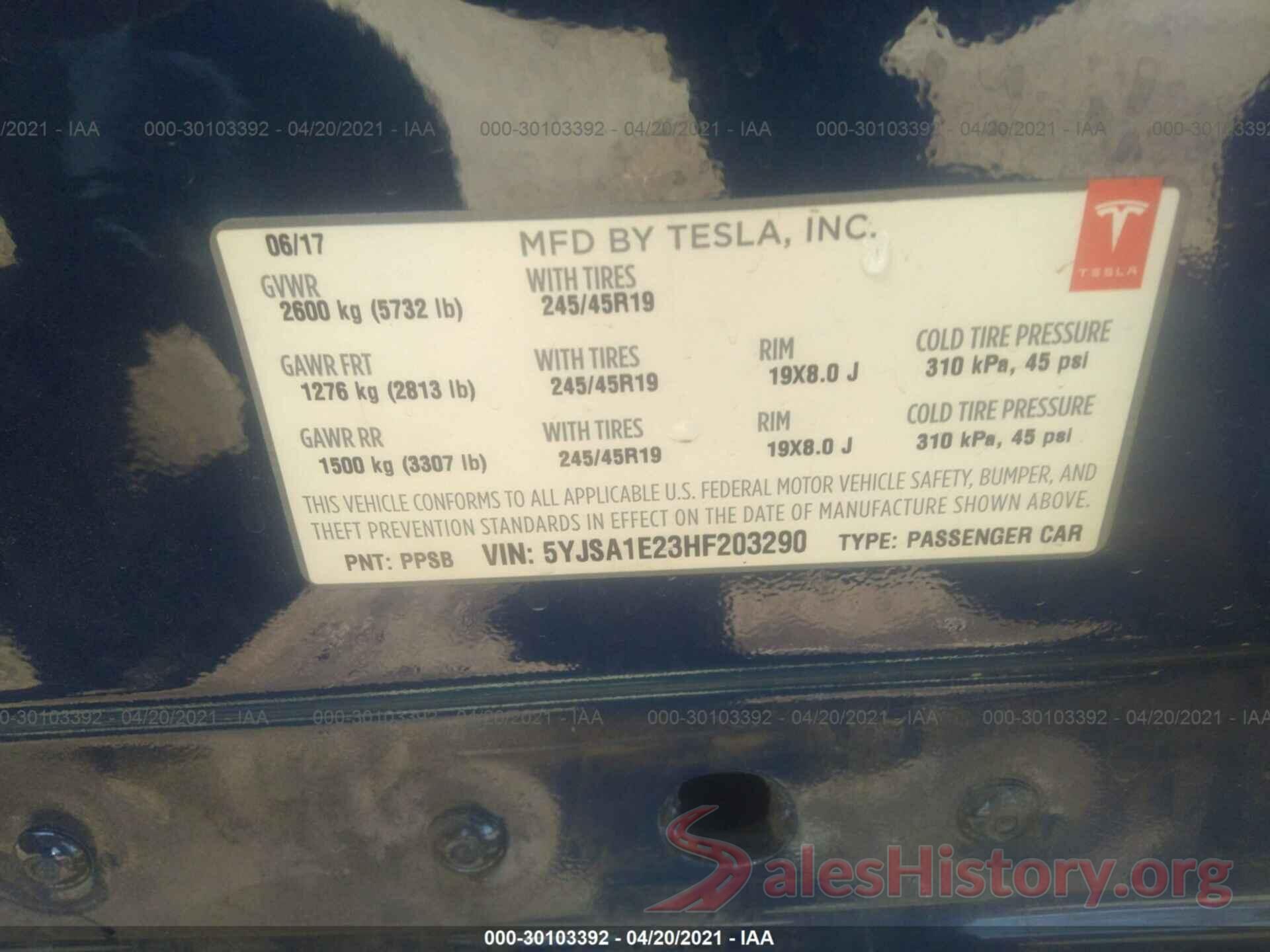 5YJSA1E23HF203290 2017 TESLA MODEL S