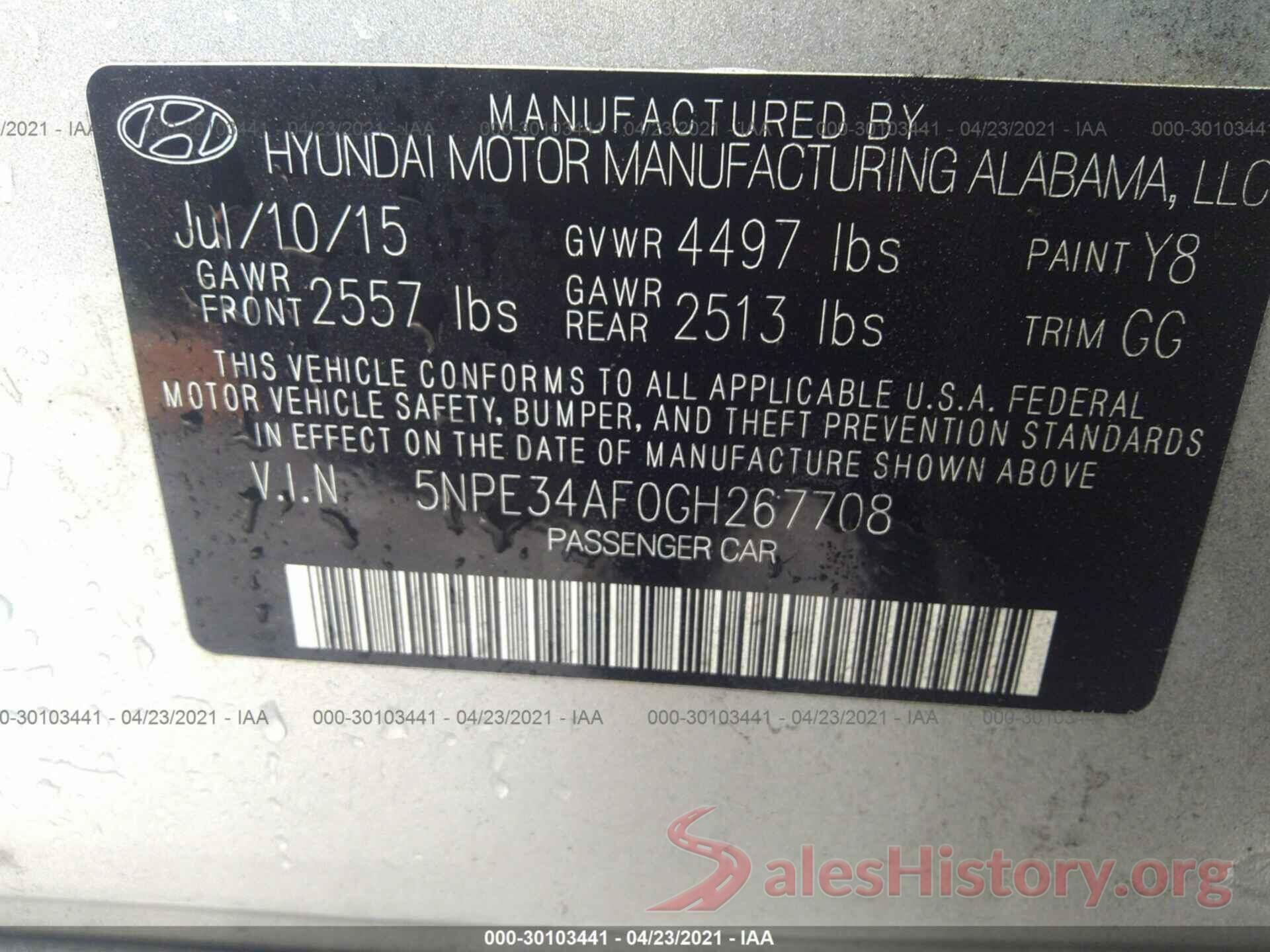 5NPE34AF0GH267708 2016 HYUNDAI SONATA