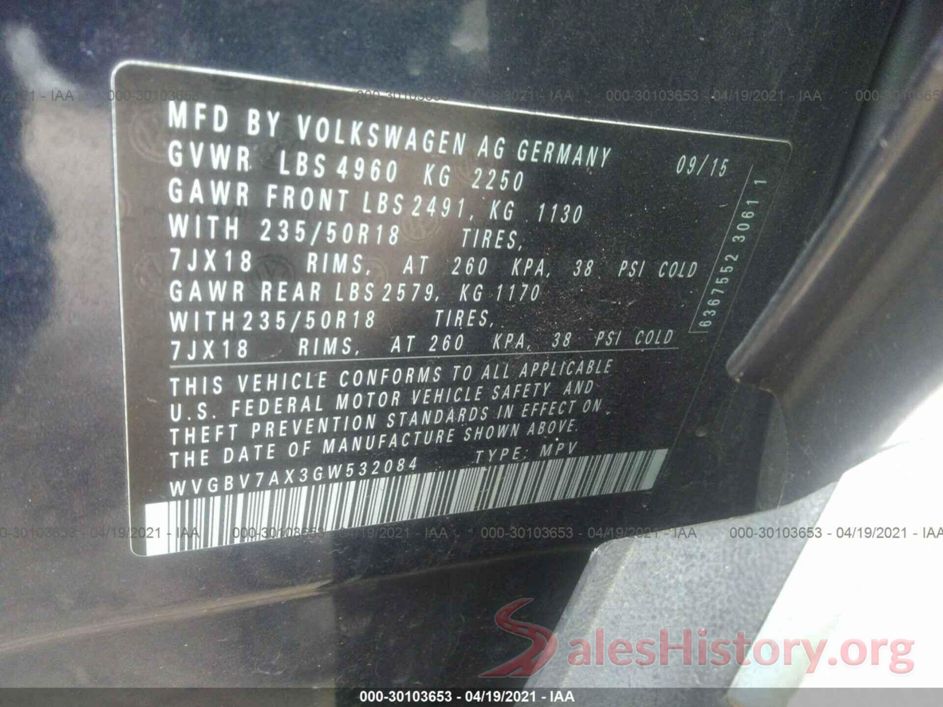 WVGBV7AX3GW532084 2016 VOLKSWAGEN TIGUAN