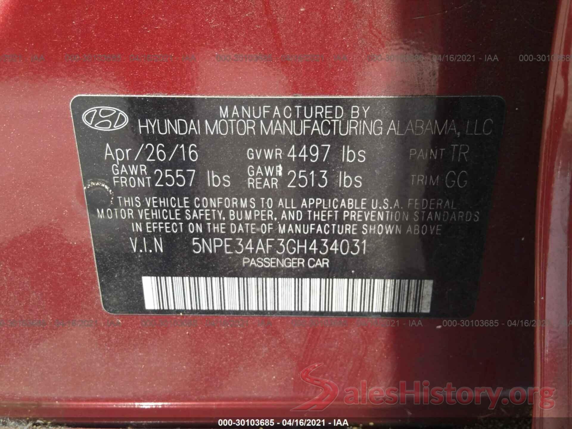 5NPE34AF3GH434031 2016 HYUNDAI SONATA