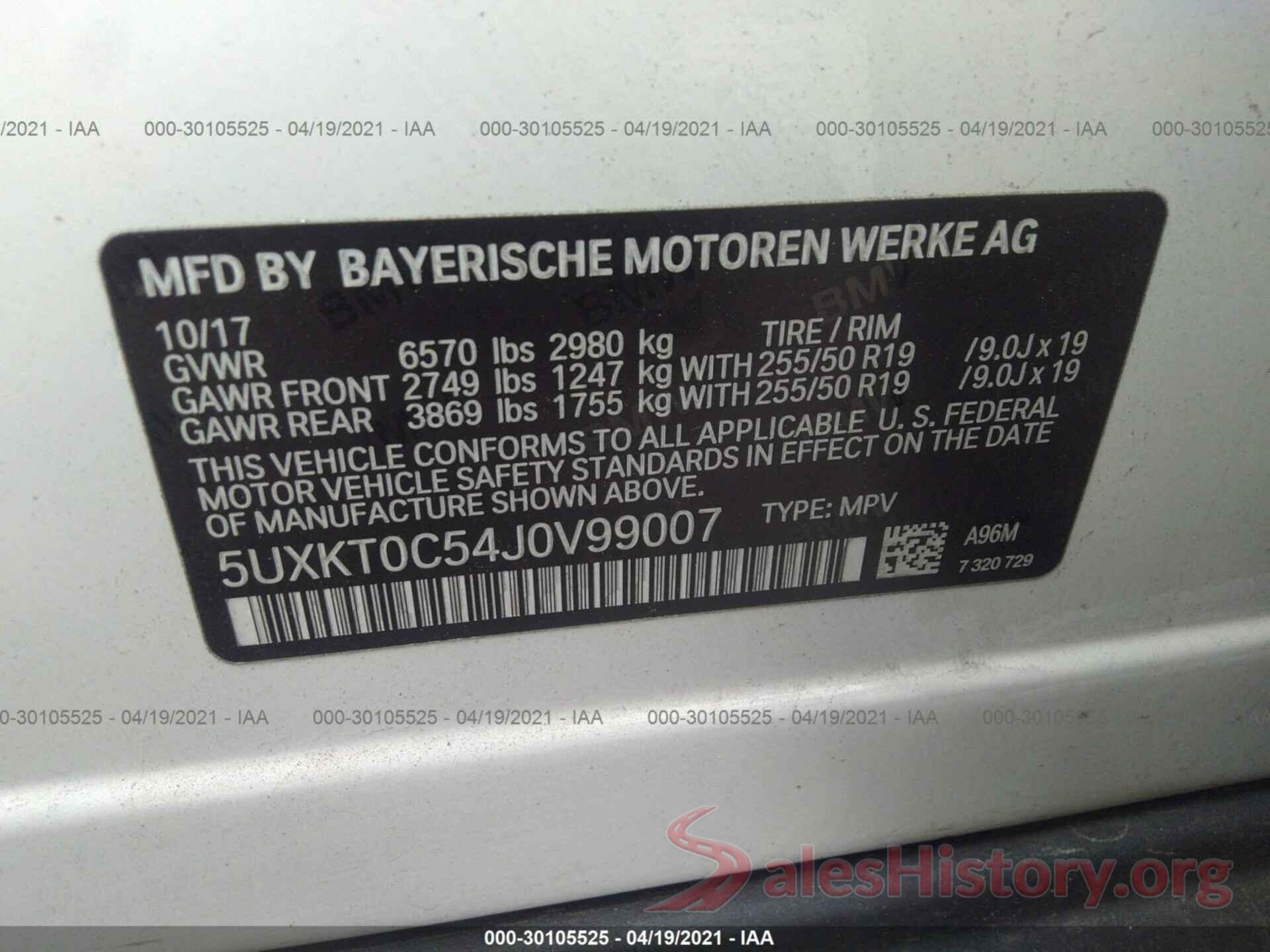 5UXKT0C54J0V99007 2018 BMW X5