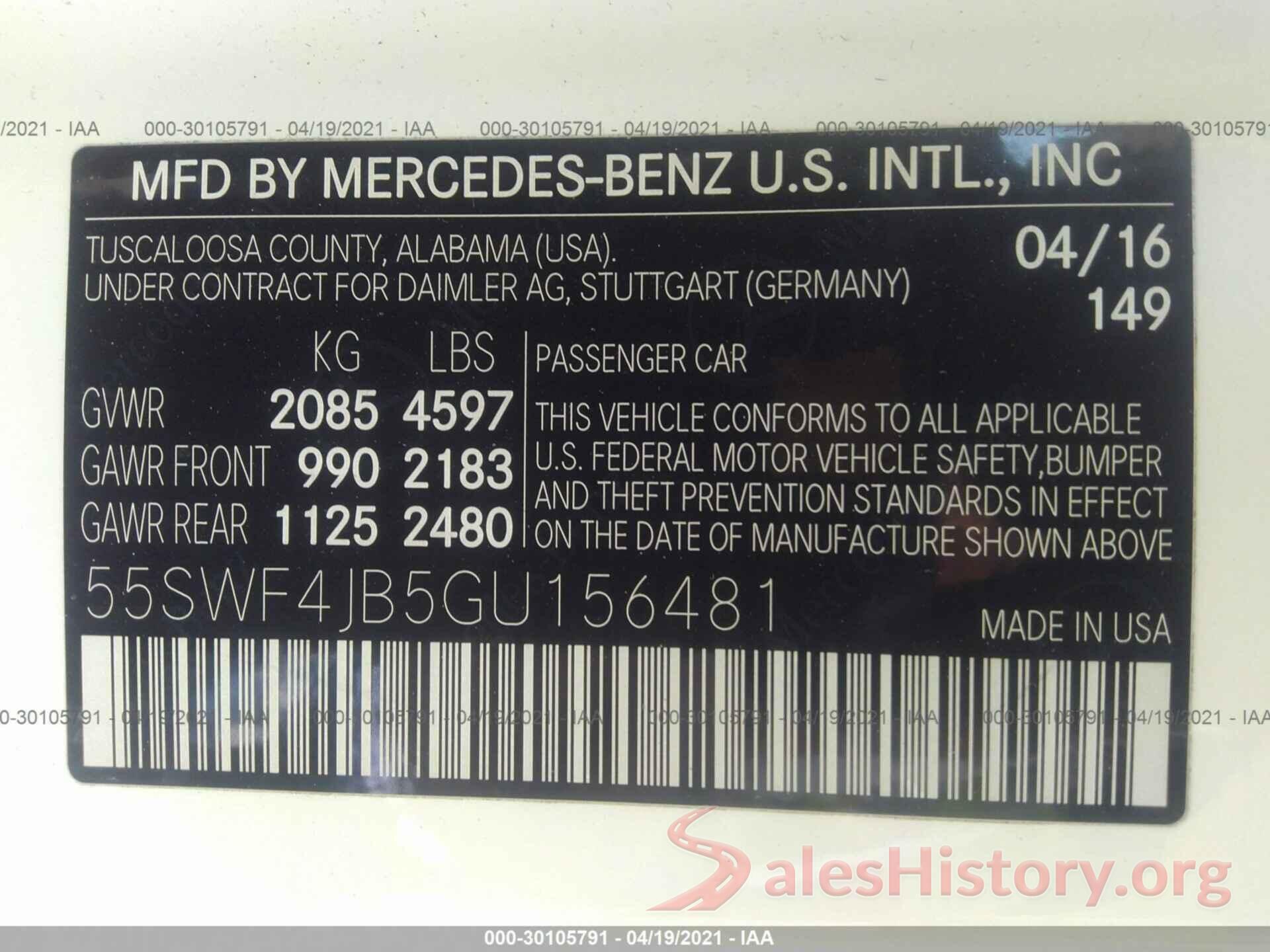 55SWF4JB5GU156481 2016 MERCEDES-BENZ C-CLASS