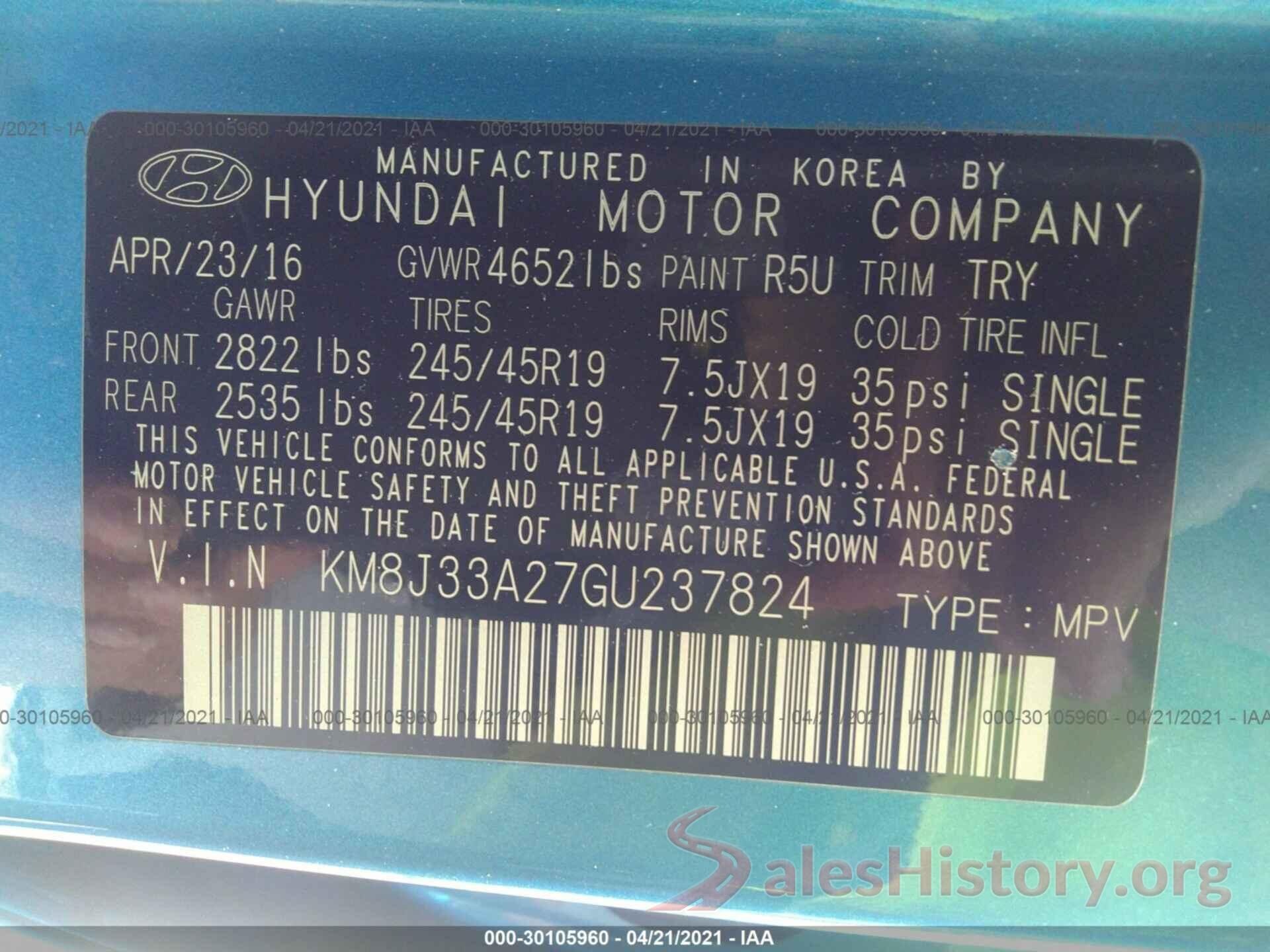 KM8J33A27GU237824 2016 HYUNDAI TUCSON