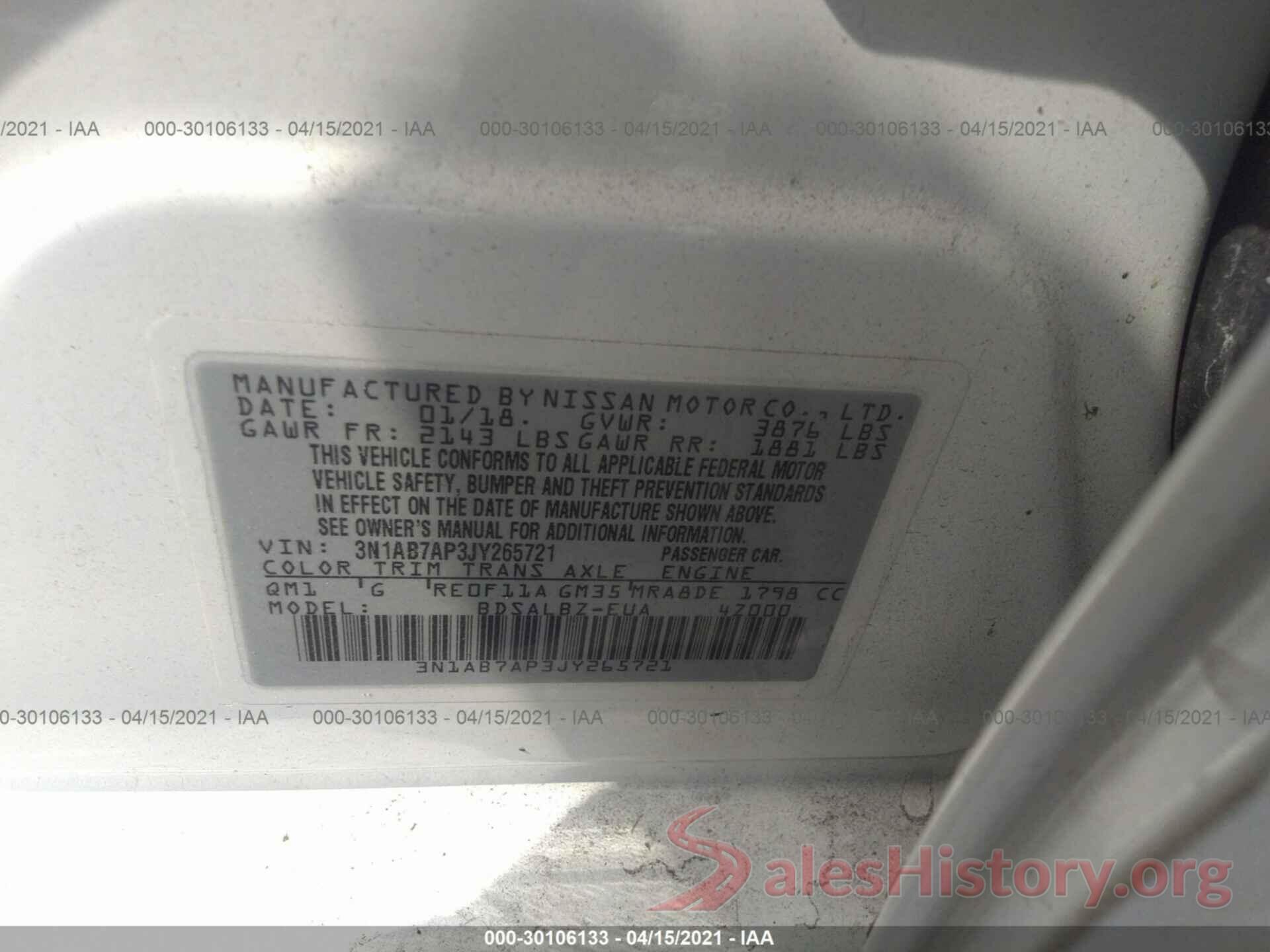 3N1AB7AP3JY265721 2018 NISSAN SENTRA