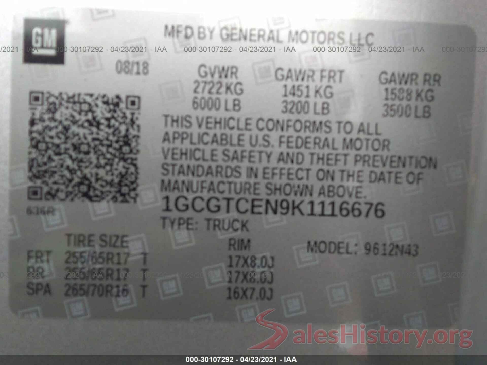 1GCGTCEN9K1116676 2019 CHEVROLET COLORADO