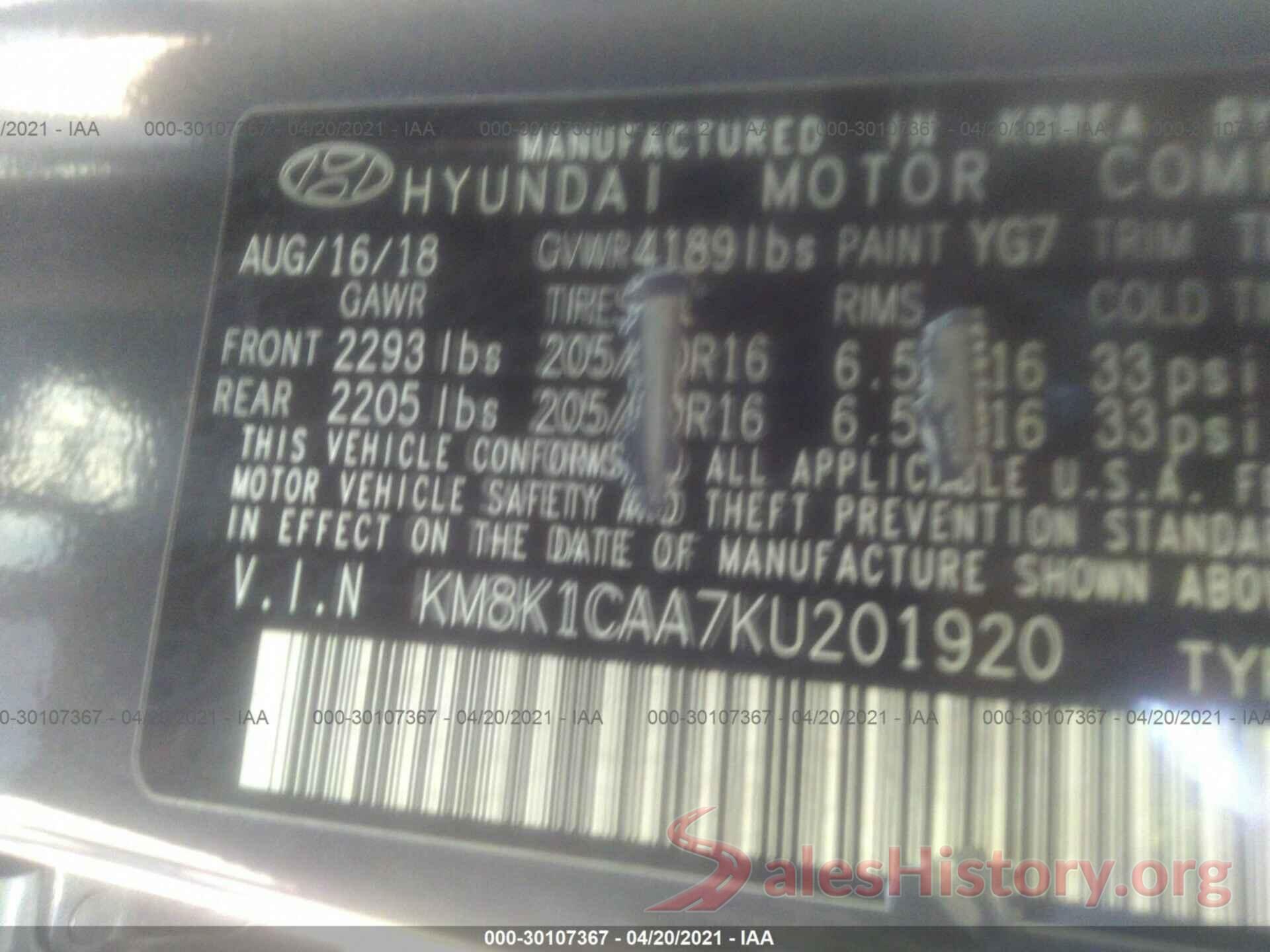 KM8K1CAA7KU201920 2019 HYUNDAI KONA